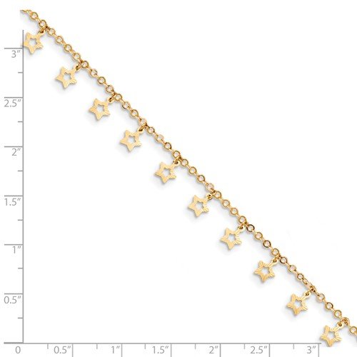 14K Yellow Gold Adjustable Star Anklet - Polished & Textured Design for Women, Perfect for Beach, Summer Outfits & Boho Style Accessories