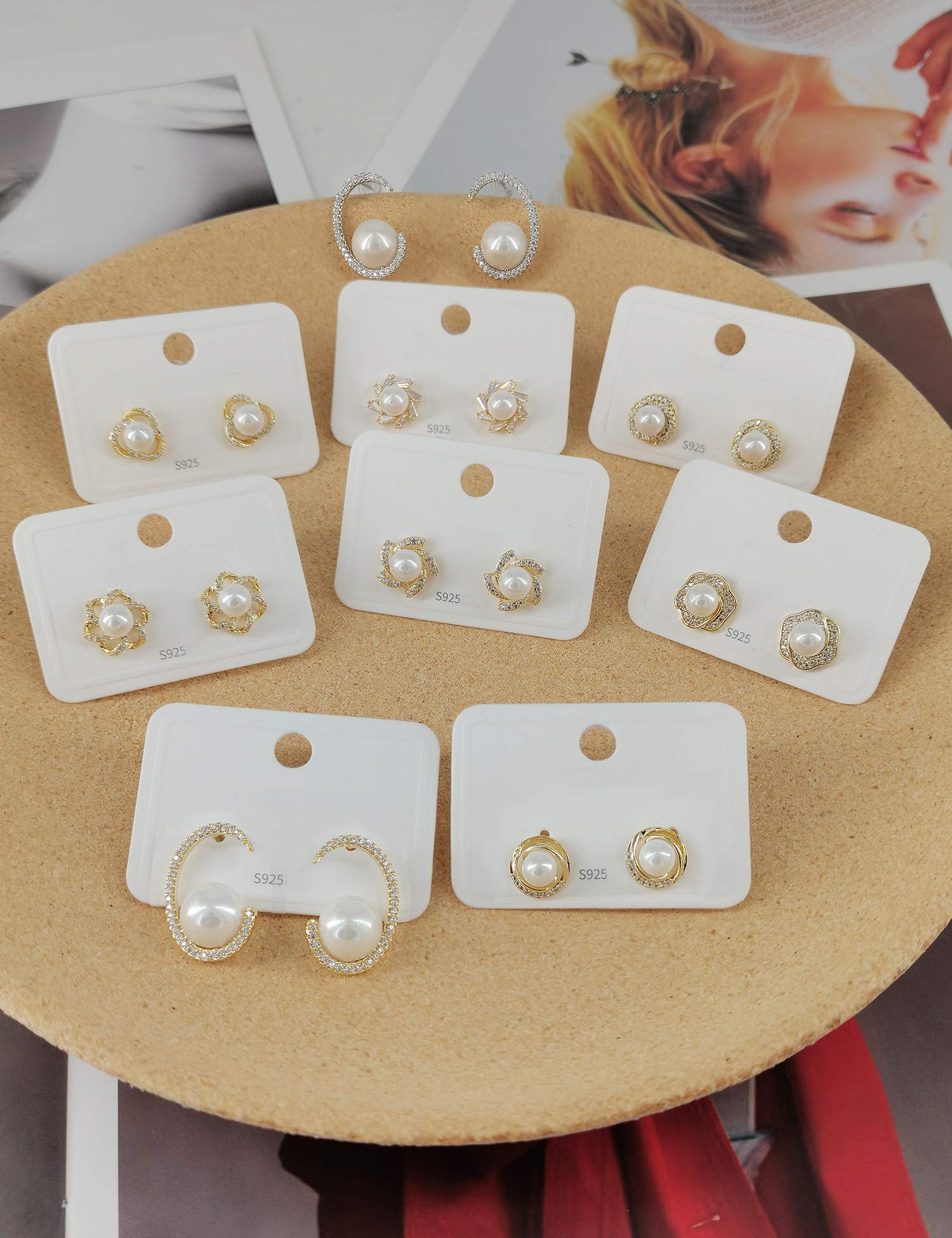 White Pearl Stud Earrings for Women - Cultured Freshwater Pearl & CZ Pave Earrings - Elegant Jewelry for Wedding, Party & Everyday Wear