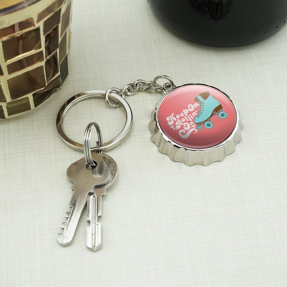 Roller Skates Derby Keychain - Chrome Plated Metal Bottle Opener with Pop Cap - Perfect for Skaters, Beer Lovers & Gift Giving