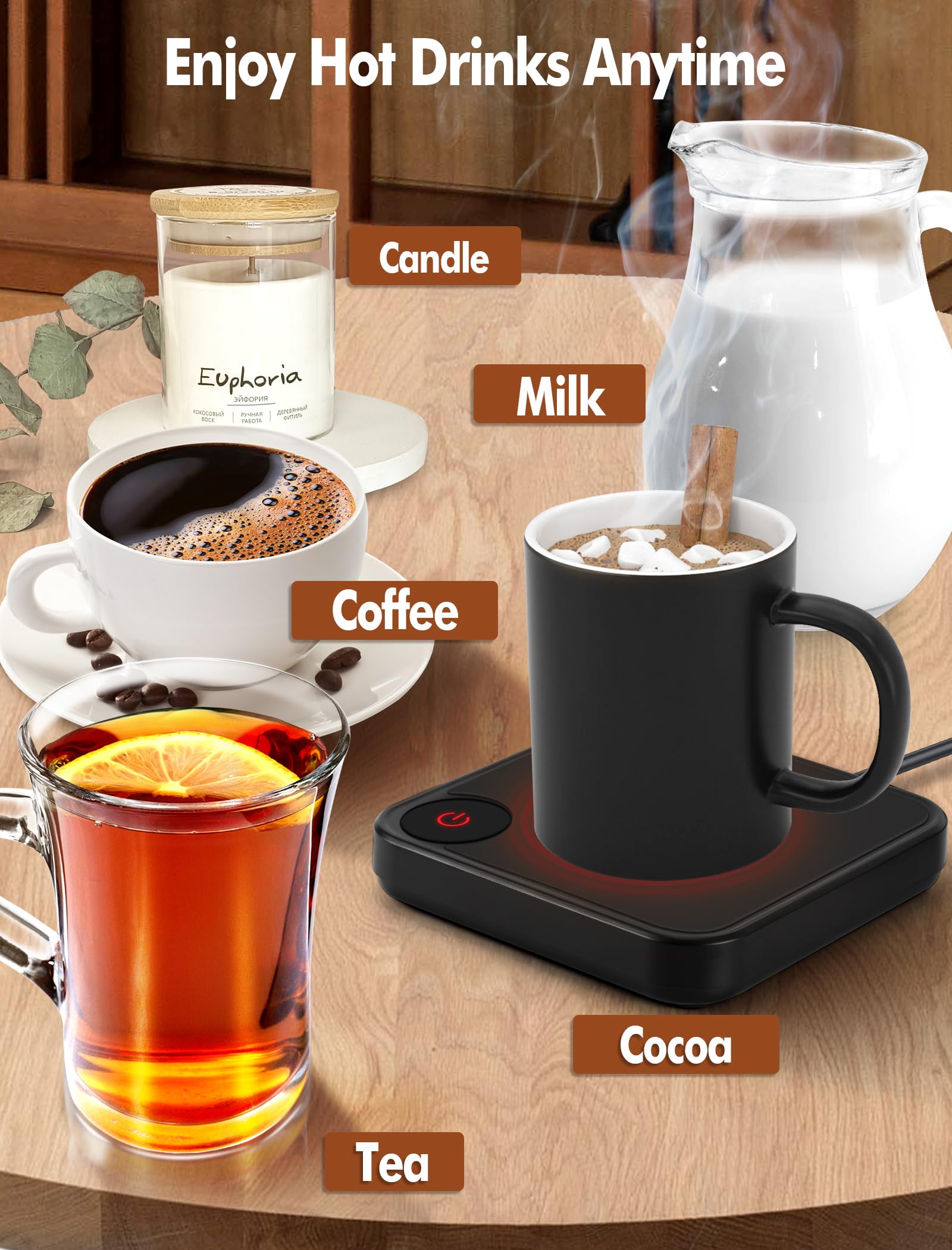 Electric Coffee Mug Warmer for Desk - Smart USB Cup Warmer with Timer & LED Display, Perfect Gift for Coffee Lovers - Keep Coffee Warm at Office, Home, or While Working (Black)