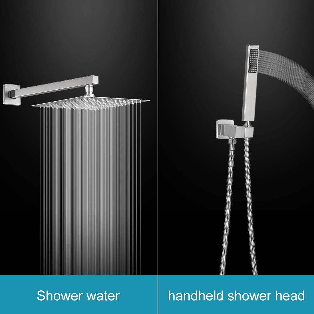 BWE 16 Inch Square Luxury Rain Shower Combo Set - Wall Mounted Rainfall Shower Head System with Brushed Nickel Faucet & Rough-in Valve - Perfect for Modern Bathroom Renovation & Spa-like Shower Experience