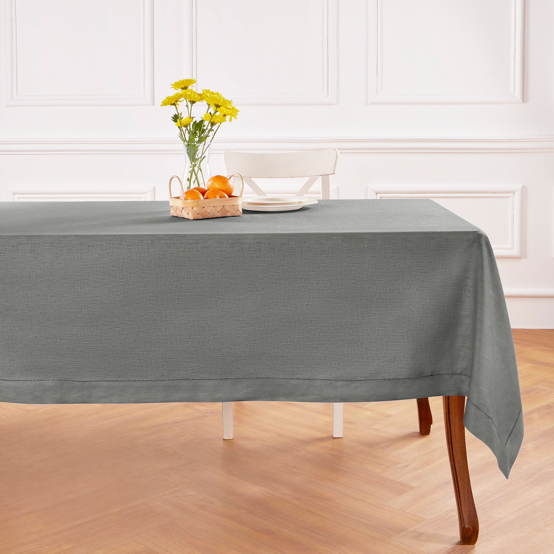 Elegant Classic Hemstitch Tablecloth - Premium Cotton Linen Table Cover for Dining Room, Wedding, Party & Special Occasions