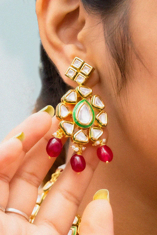 Royal Kundan Necklace and Earrings Set - 24K Gold Plated Designer Jewelry for Weddings, Parties & Special Occasions (D883)