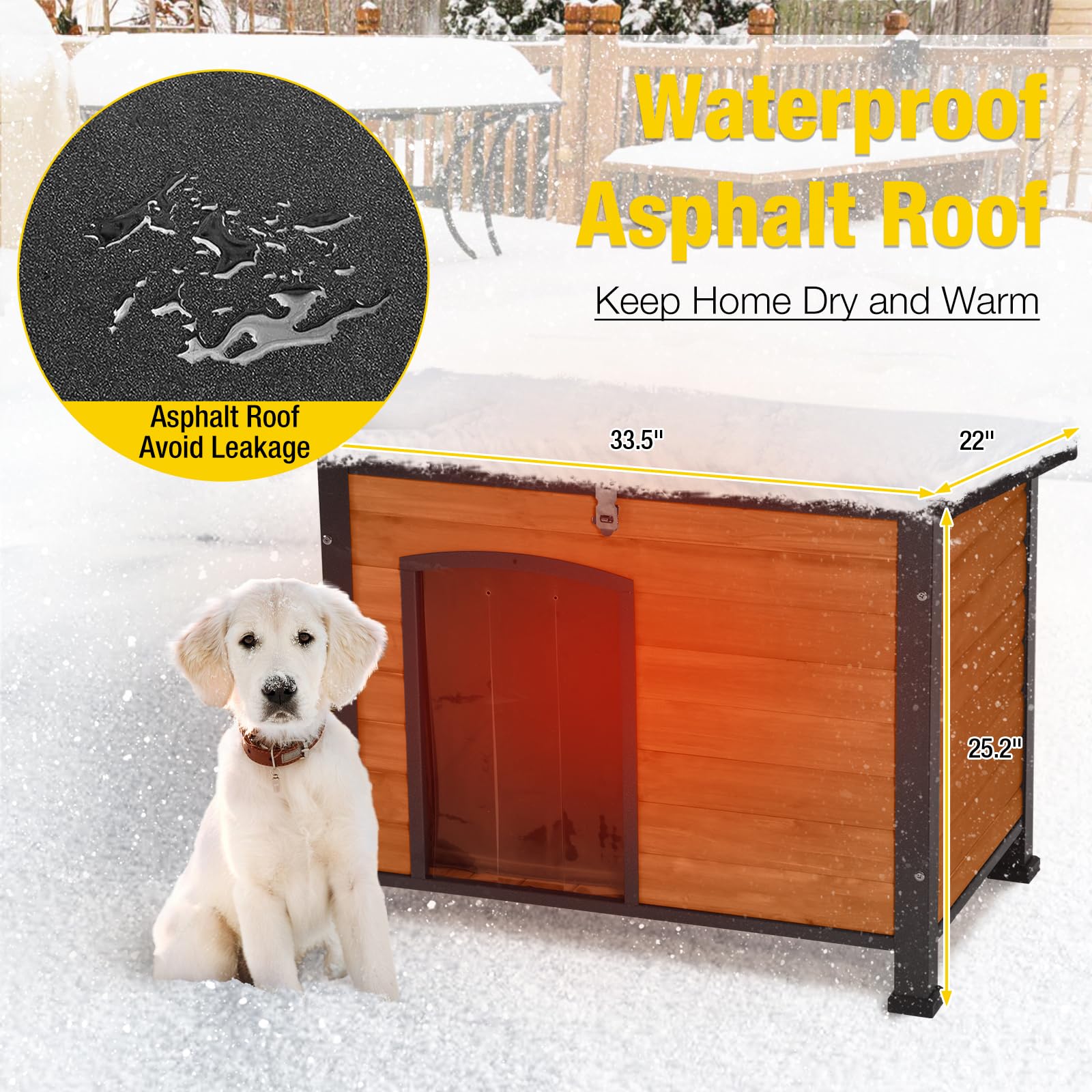 Aivituvin Heated Dog House - Insulated Outdoor Dog Kennel with Heater for Winter, All-Iron Frame Large Dog Cage for Small & Medium Dogs (33.5