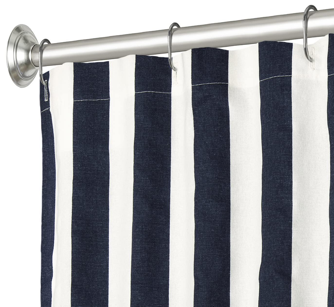 Navy Blue Striped Cotton Fabric Shower Curtain - 72 Inch Waterproof Bathroom Curtain for Shower & Bathtub - Soft & Durable Bath Decor for Modern Homes