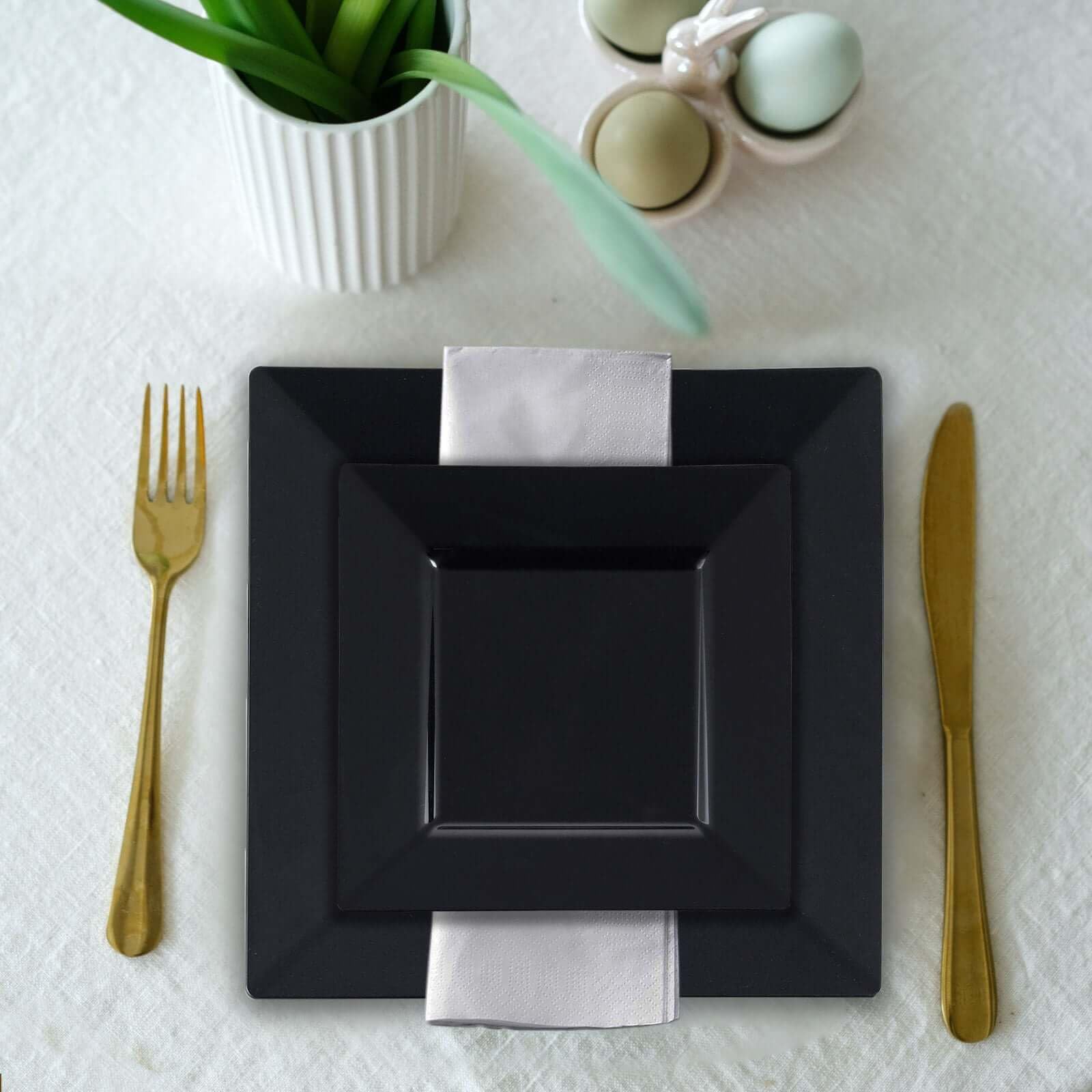 Efavormart 10 Pack - 6 Inch Black Disposable Plastic Square Salad Dessert Plates for Wedding, Birthday Party, Reception, Buffet, Catering & Restaurants - Elegant Tableware for Upscale Events & Home Entertaining