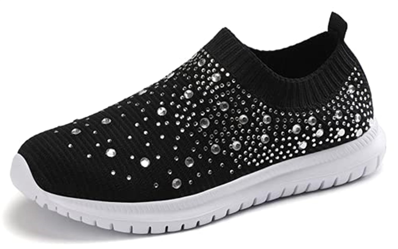 Sparkling Rhinestone Women's Orthopedic Slip-On Walking Shoes - Breathable Knit Loafers with Anti-Slip Sole for Comfort & Style | Perfect for Casual Wear, Office, and Daily Walking