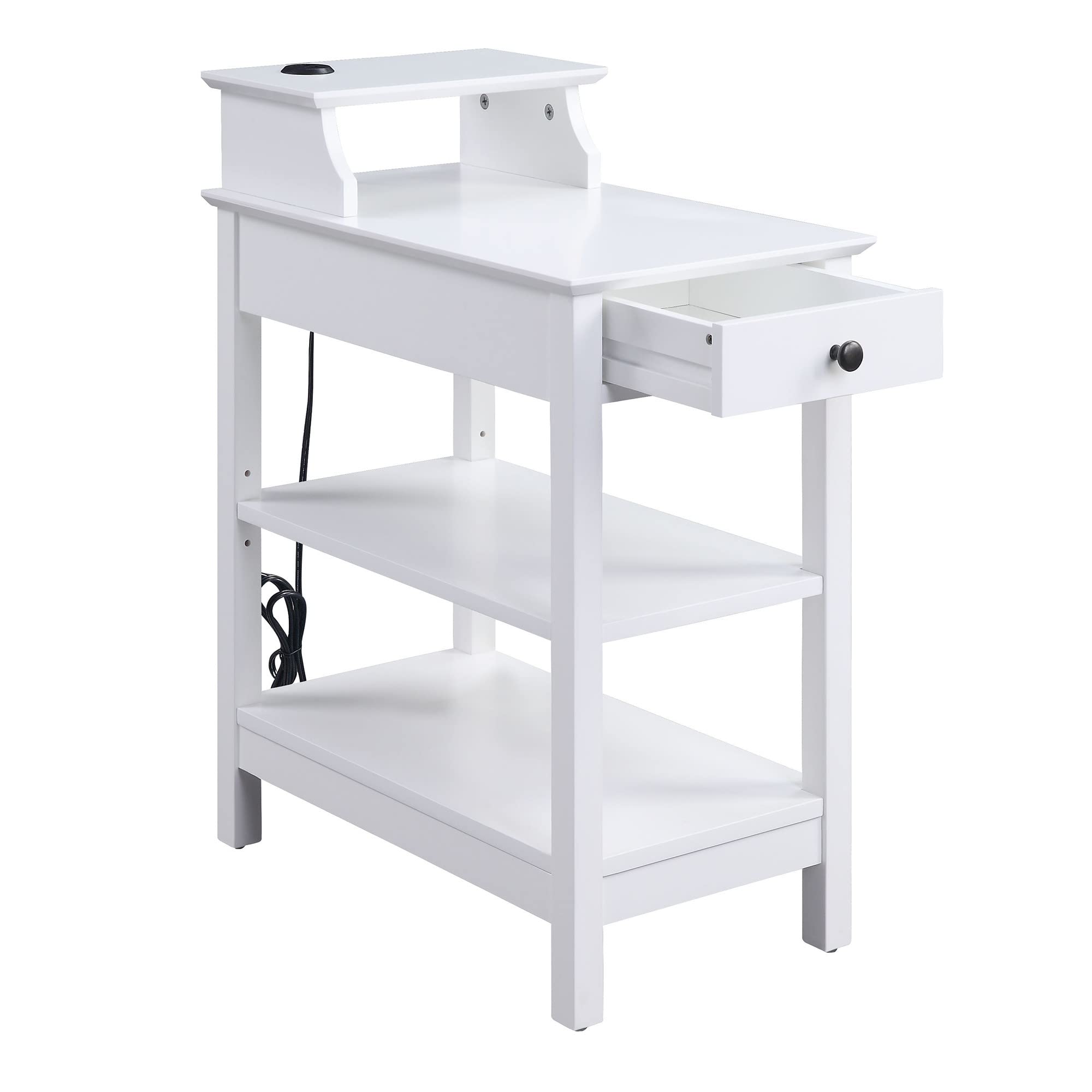 Benjara White Wooden Side Table with 3 Open Shelves & Drawer - Modern End Table for Living Room, Bedroom, or Office - Perfect for Storing Books, Decor, and Essentials