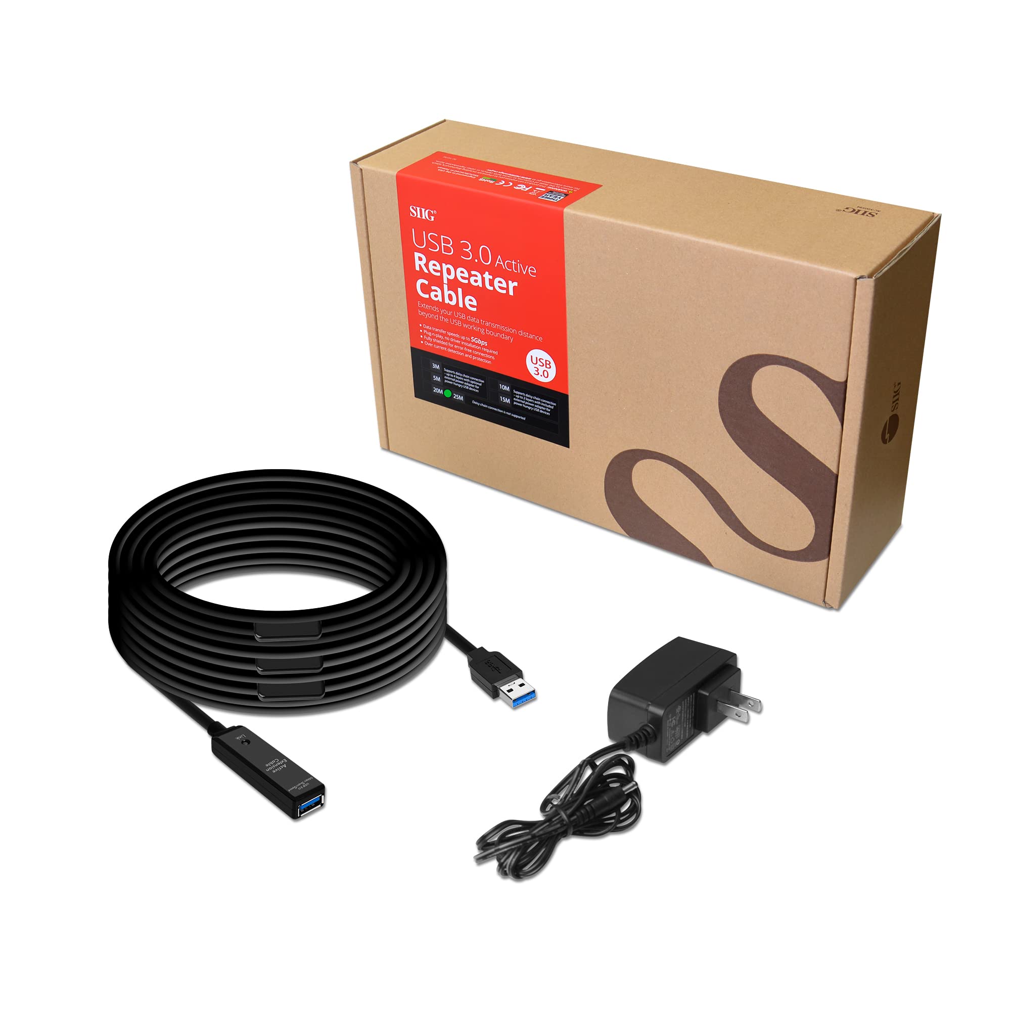 SIIG 15M USB 3.0 Active Extension Cable with Signal Booster - High-Speed Data Transfer for External Hard Drives, Flash Drives, Printers, VR Headsets & Cameras - Perfect for Home Office, Gaming & Professional Workstations (JU-CB0711-S1)