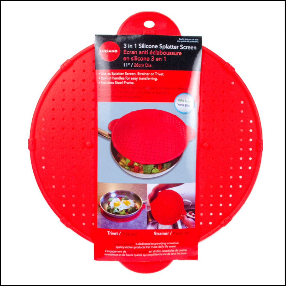 LUCIANO GOURMET 3-in-1 Splatter Screen for Frying Pans - 70372 - Stainless Steel Grease Guard for Cooking, Frying & Baking - Perfect for Stovetop, Kitchen & Outdoor BBQ Use
