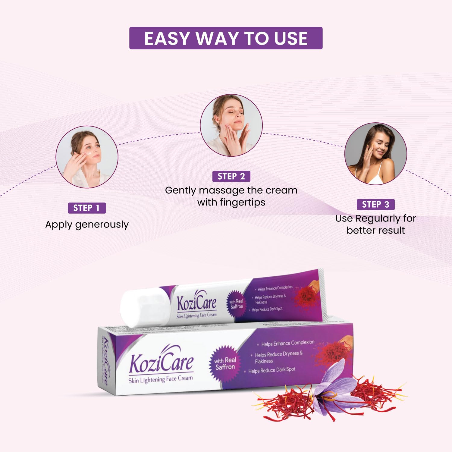 Kozicare Kojic Acid Whitening Cream with Saffron - Brightening Face Cream for Tan Removal & Glowing Skin - Non-Greasy, Lightweight Formula for Men & Women - Pack of 2 (15g Each) - Perfect for Daily Skincare Routine & Dark Spot Correction