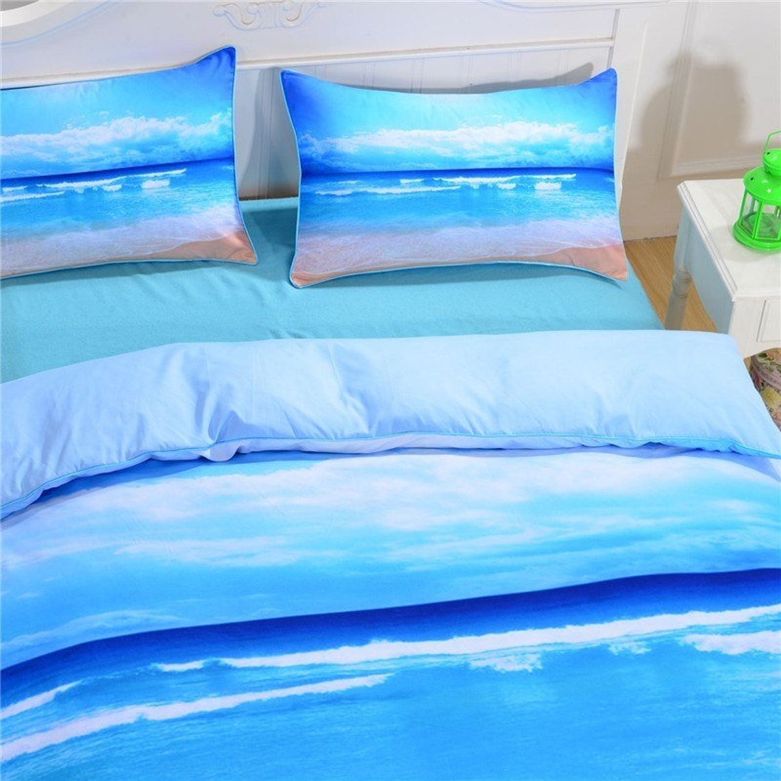 Premium Blue Beach Bedding Set - Soft & Breathable 4-Piece Queen Size - Perfect for Coastal Bedrooms, Vacation Homes & Summer Decor