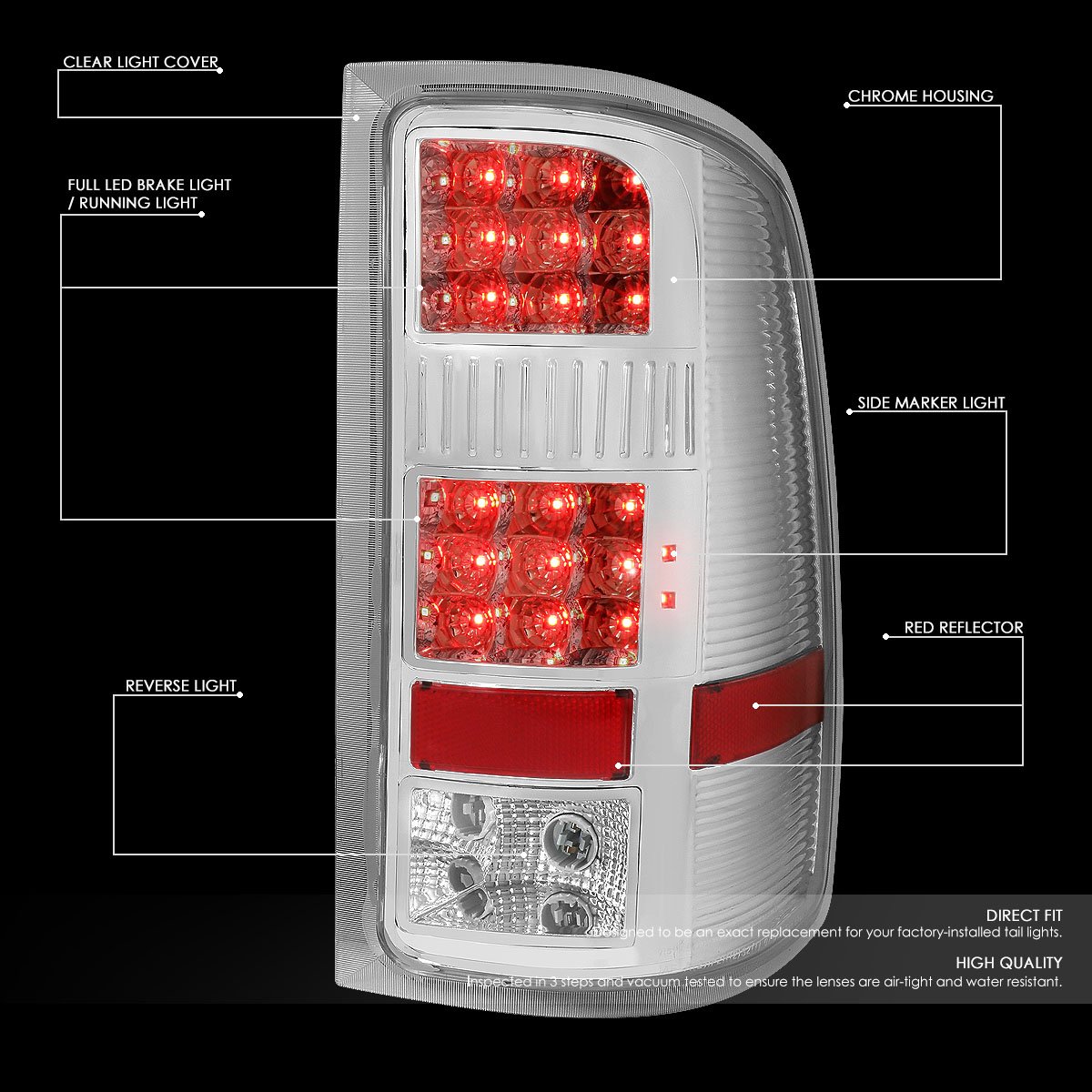 Auto Dynasty Full LED DRL Tail Lights & Brake Lamps for GMC Sierra 1500/2500HD/3500HD (2007-2014) - Chrome Housing Clear Lens - Driver & Passenger Side - Enhanced Night Visibility & Style Upgrade