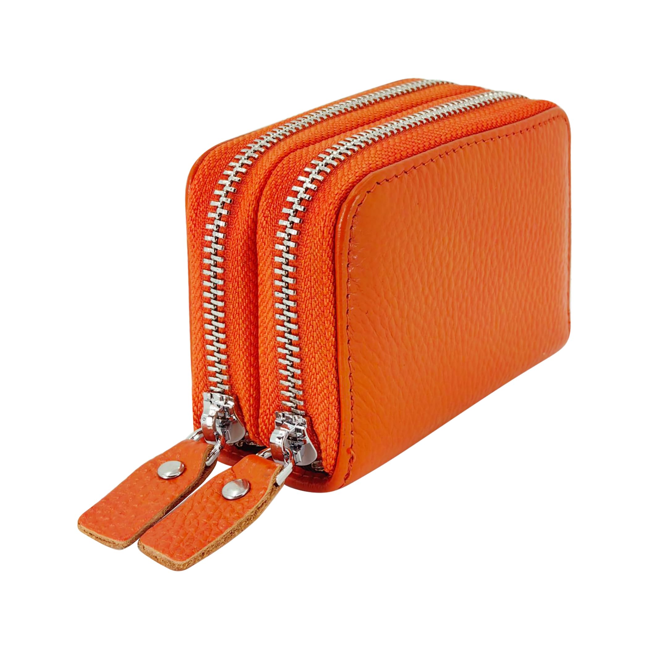 RFID Blocking Leather Credit Card Holder for Women - 12 Compartment Zippered Accordion Wallet (Orange) | Perfect for Travel, Business & Everyday Use