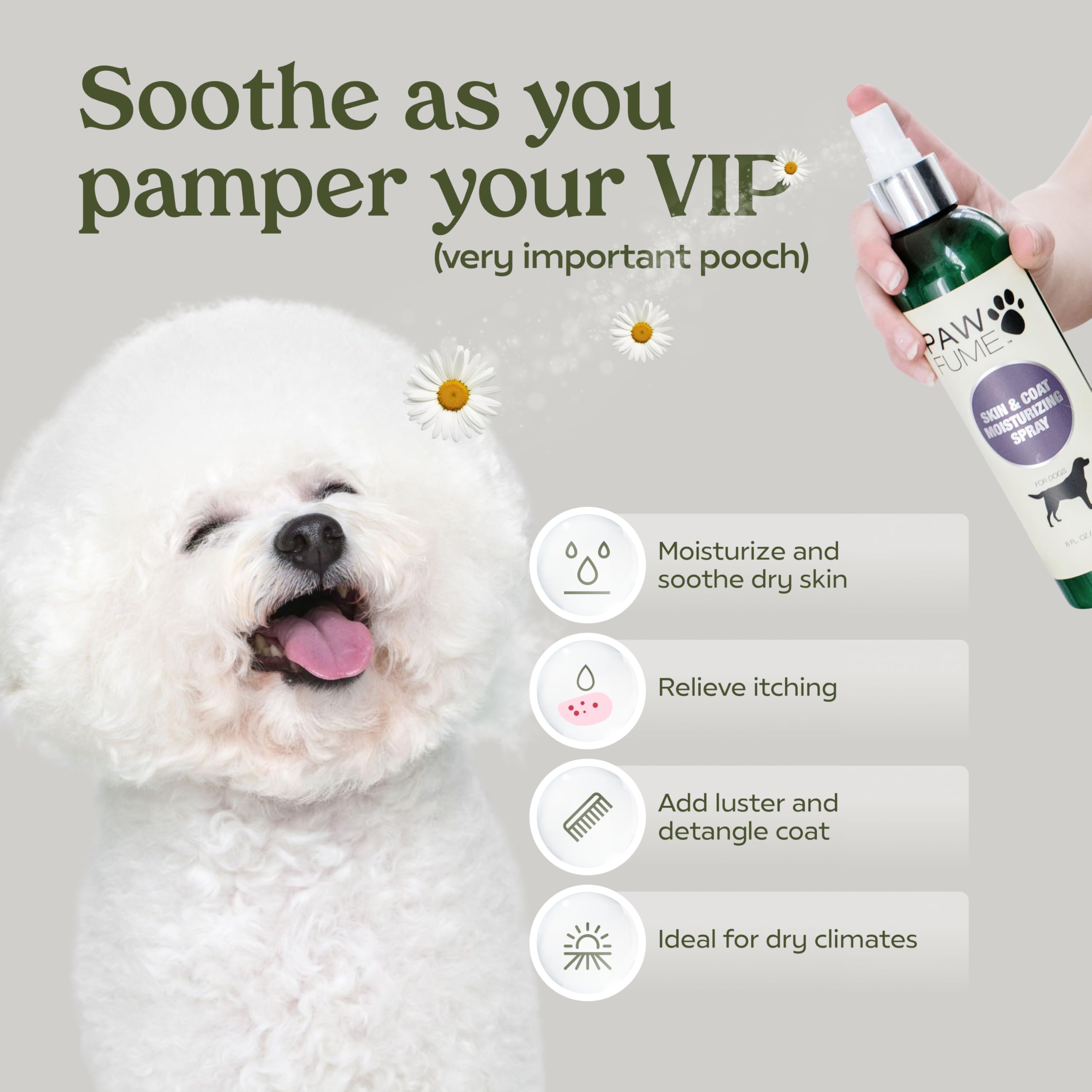Pawfume Dog Skin & Coat Moisturizing Spray - Leave-In Conditioner for Dry & Itchy Skin Relief - Hydrating Lotion for Dogs - 4 Pack - Perfect for Grooming, Post-Bath Care & Daily Skin Maintenance