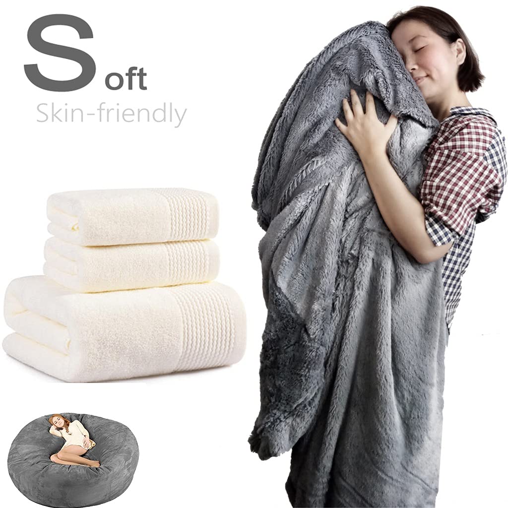 Luxury Giant Bean Bag Chair Cover for Adults - No Filler Included, Soft PV Fur Sofa Chair for Indoor & Outdoor Use - Perfect for Home, Garden, Lounge & Living Room Relaxation