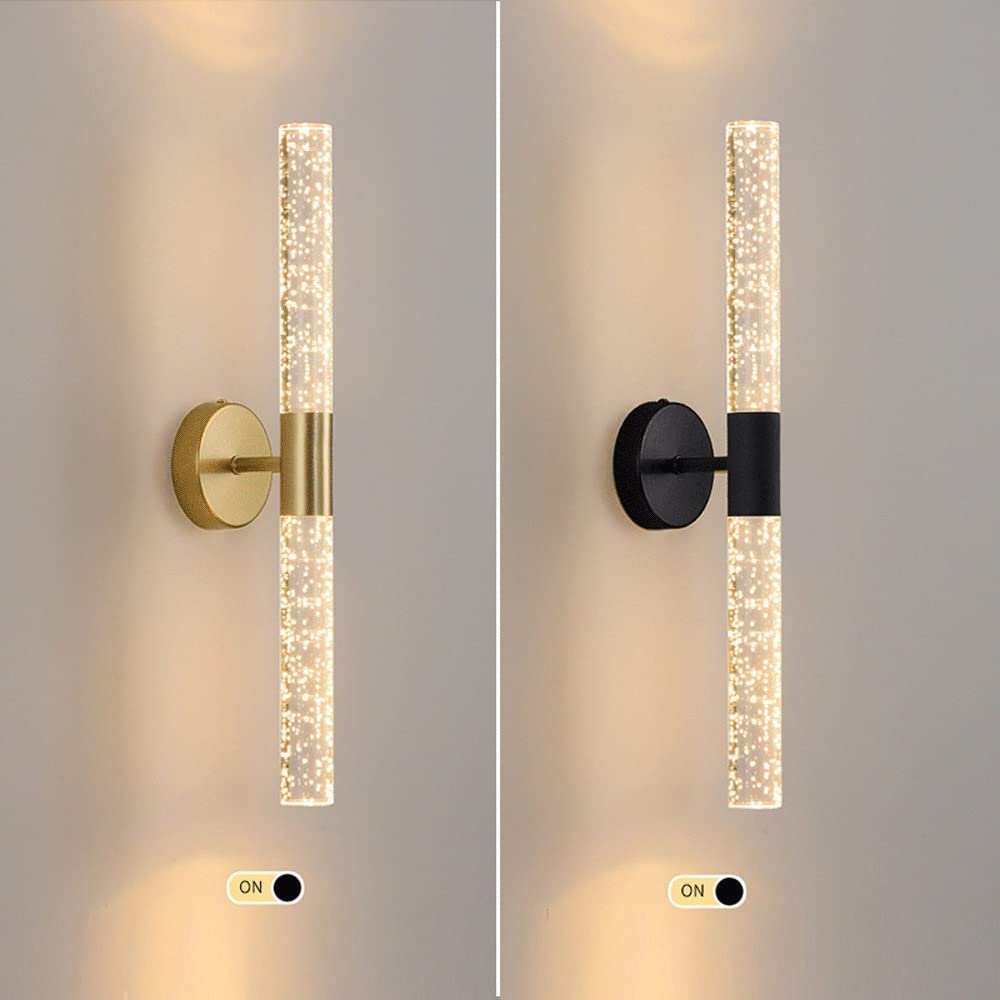 Modern LED Bubble Wall Sconce - Gold Crystal Glass Wall Lamp for Bedroom & Bathroom Decor - White Light Indoor Wall Mount Fixture - Perfect for Ambient Lighting in Living Rooms, Hallways, and Spa Areas