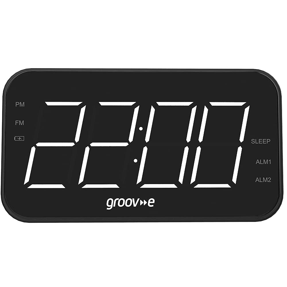 Groove Curve Radio - Rechargeable Digital FM Radio Alarm Clock with LCD Display, Dual Alarm, Dimmer & USB-C Charging - 20 Preset Stations - Perfect for Bedroom, Office, Travel & Emergency Use