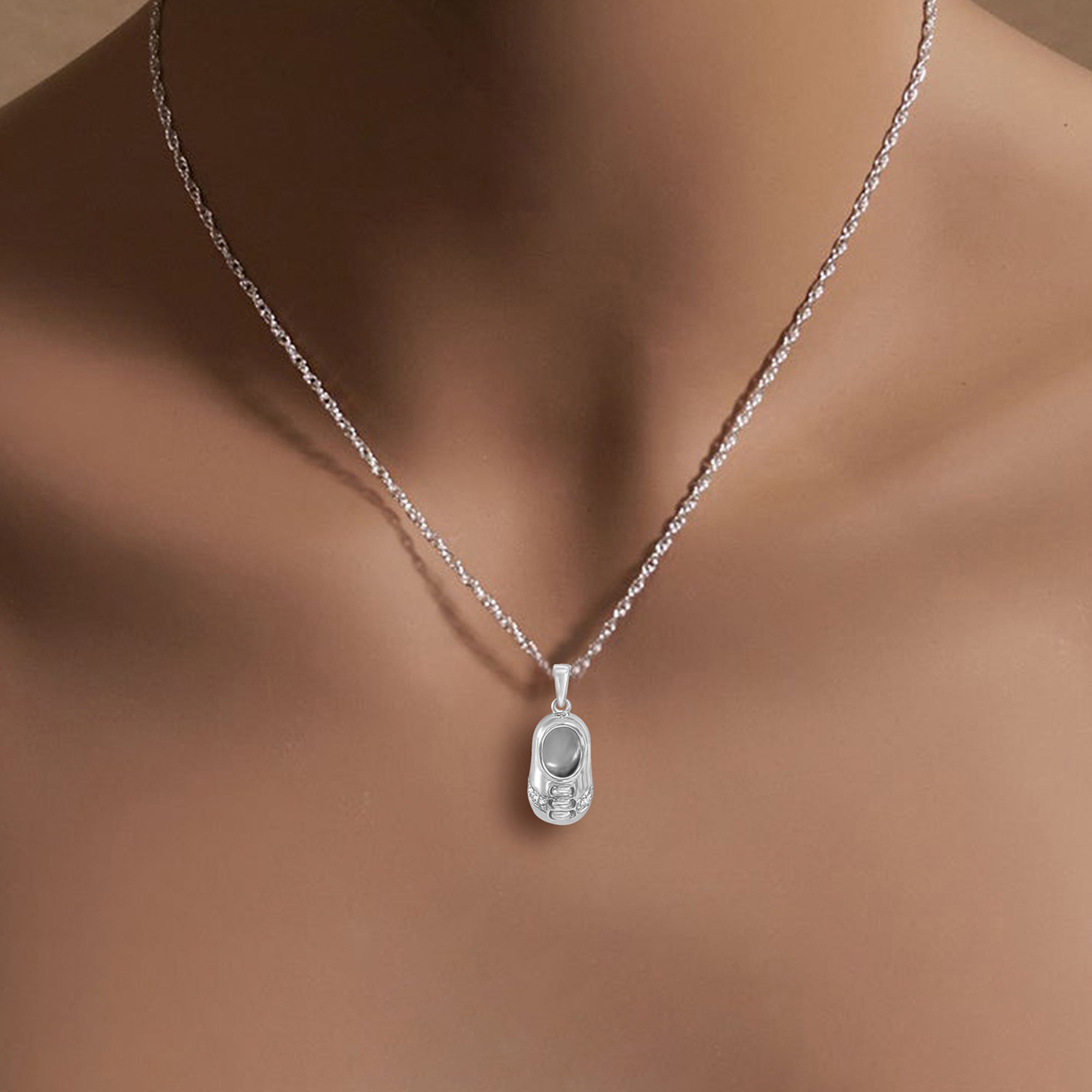 14K White Gold Baby Shoe Necklace with 0.25cttw Diamonds - Perfect Baby Shower Gift & New Mom Jewelry