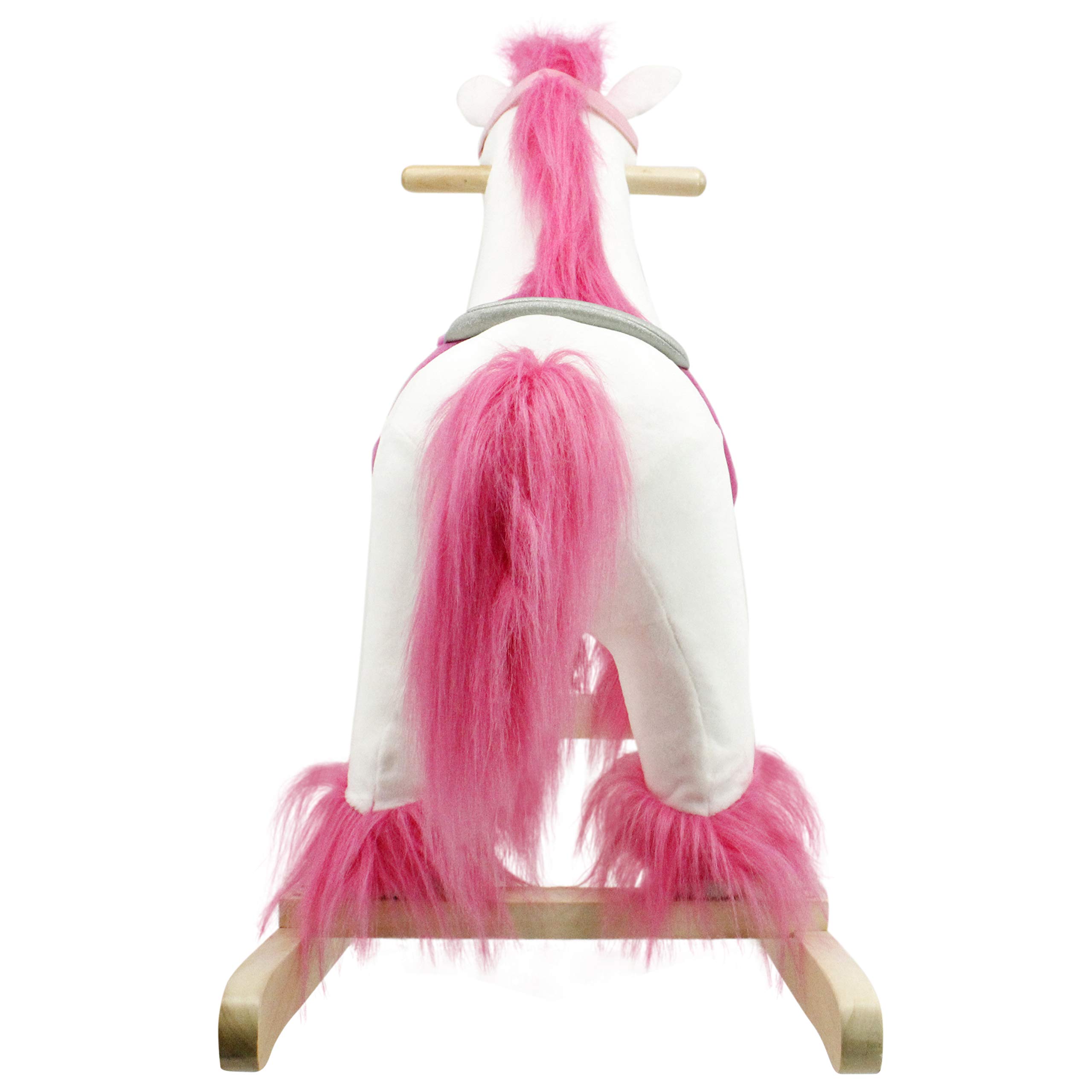 White and Pink Unicorn Wooden Ride-On Rocker Toy for Kids Ages 3+ | Real Wood Plush Rocking Horse | Perfect for Nursery, Playroom & Gift for Toddlers
