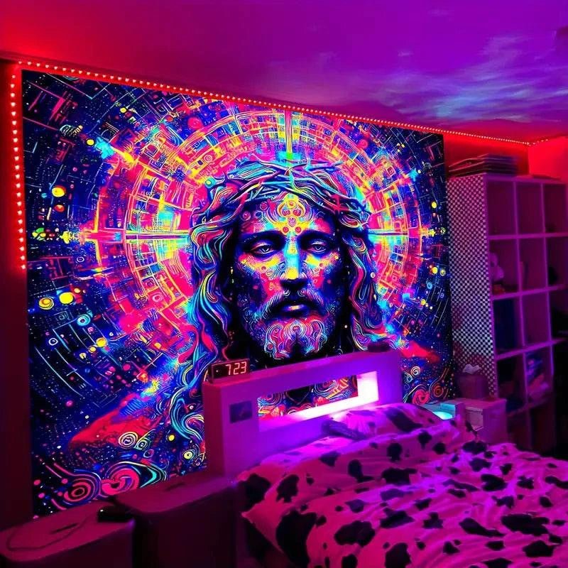 Retro Aesthetic UV Glow Tapestry Wall Art Decor - Psychedelic Blacklight Poster for Bedroom, Dorm, Living Room & Party Decorations