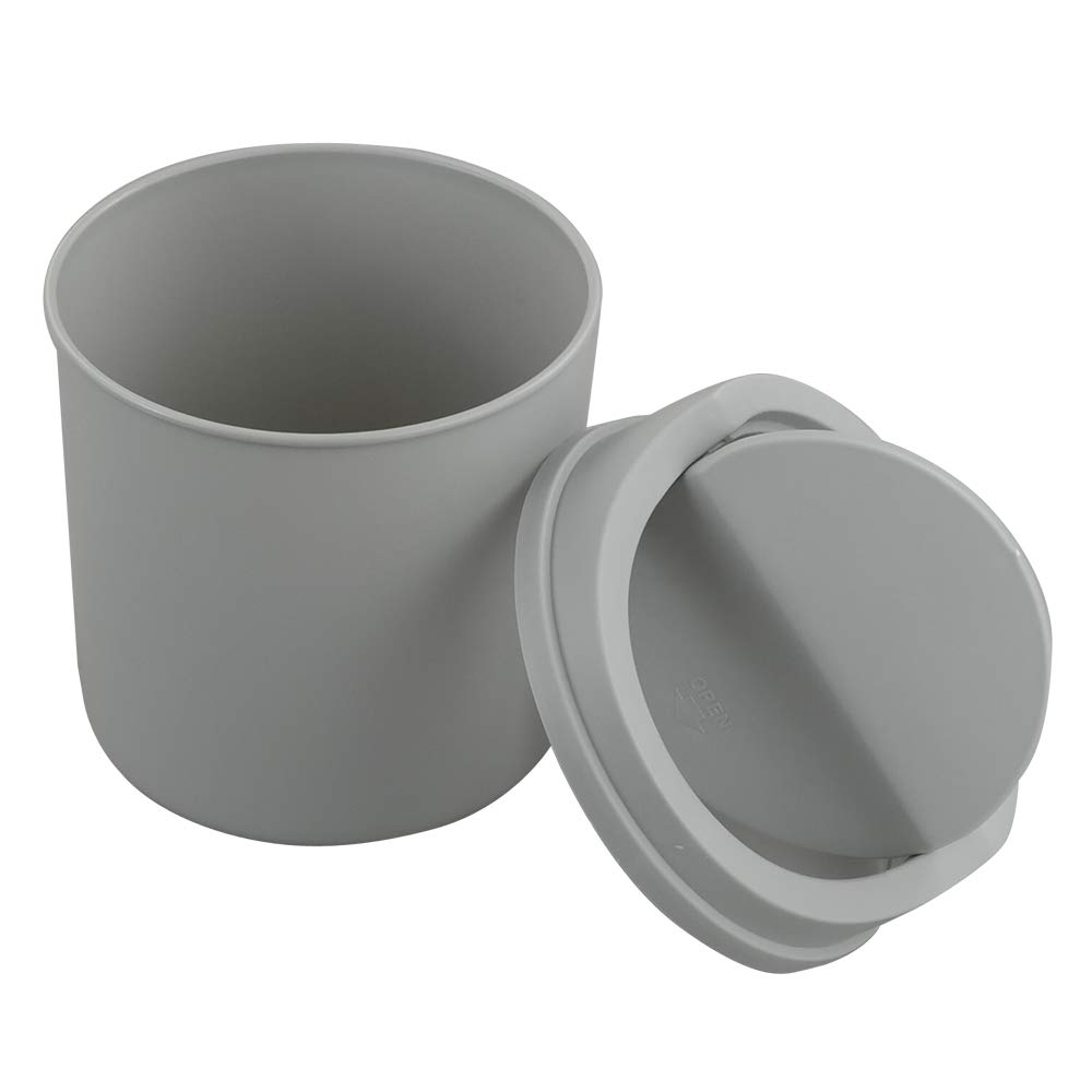 Small Plastic Desktop Trash Can with Swing Lid - Grey | Compact Office Waste Bin for Desk, Home, Dorm & Workspace | Perfect for Paper Clips, Tissues & Snack Wrappers