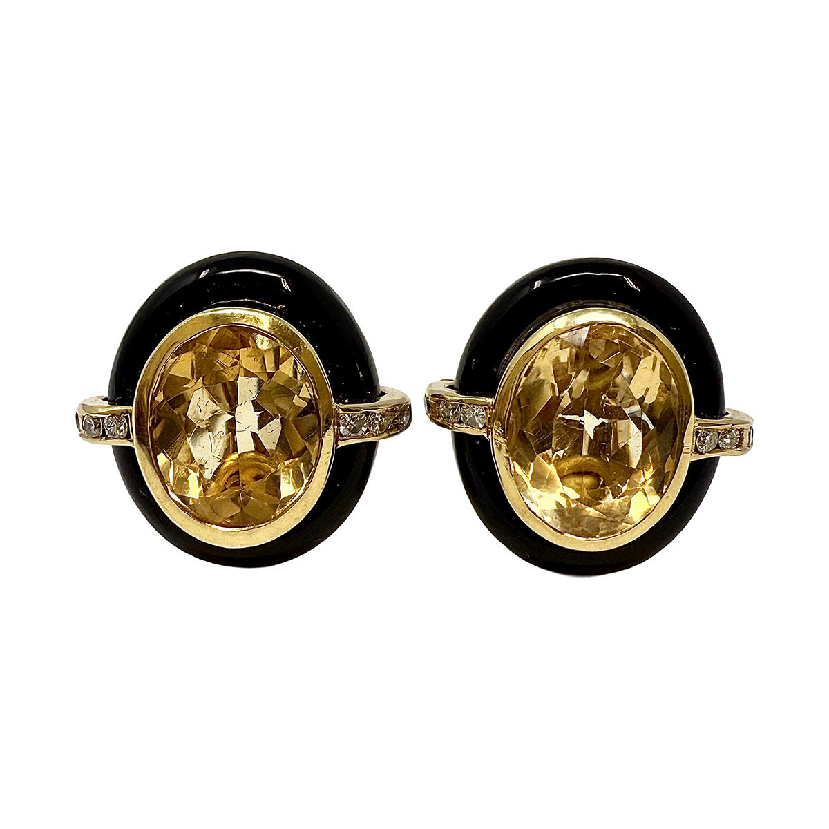 18K Gold Earrings with Onyx and Citrine Gemstones - Elegant Dangle Drop Earrings for Women, Perfect for Weddings, Parties & Special Occasions