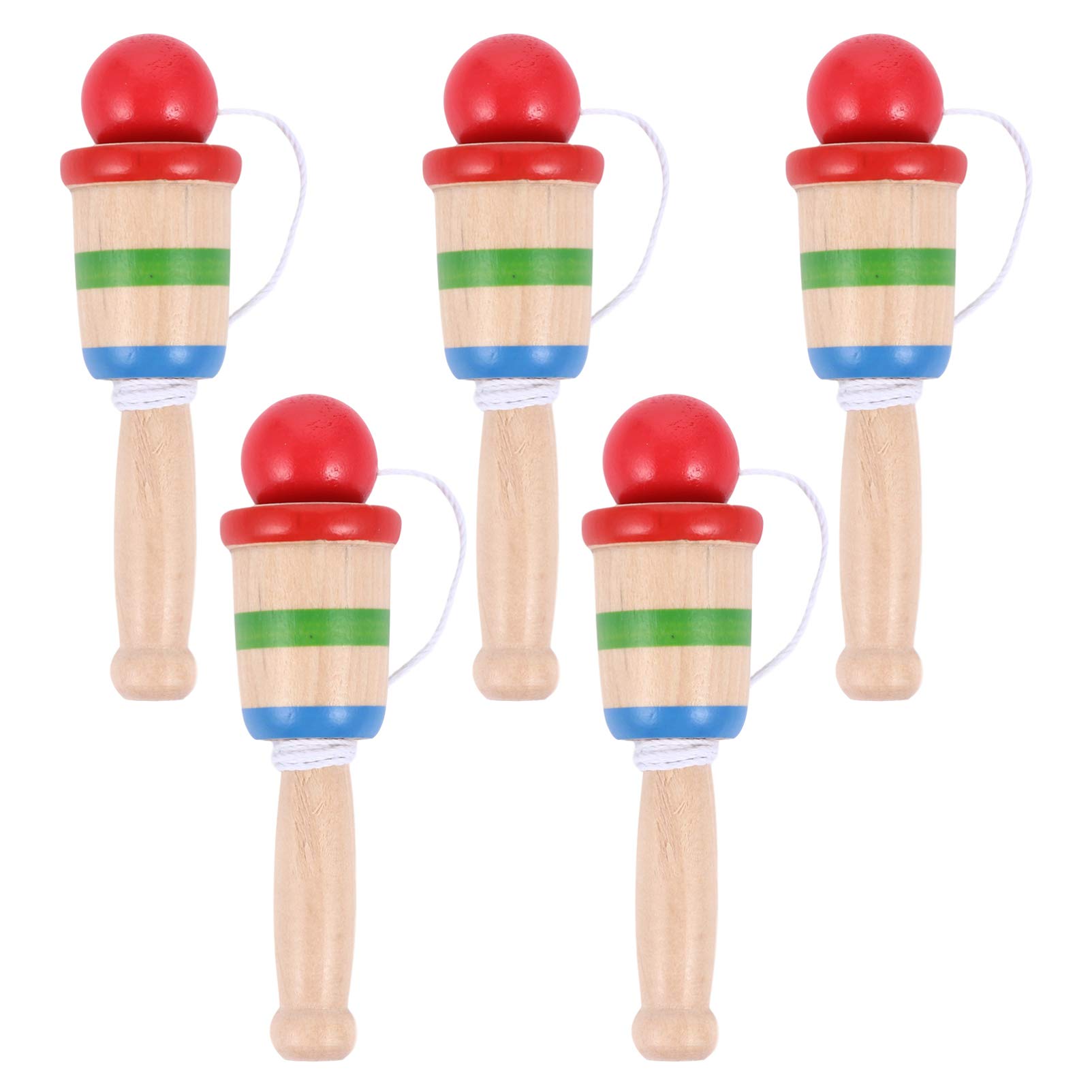 BESPORTBLE 5-Piece Vintage Wooden Kendall Ball in Cup Game Set - Classic Cup Catch Toy with Wooden Balls & Paddle for Kids - Brain Boosting Hand-Eye Coordination Game for Indoor/Outdoor Play, Parties & Family Fun