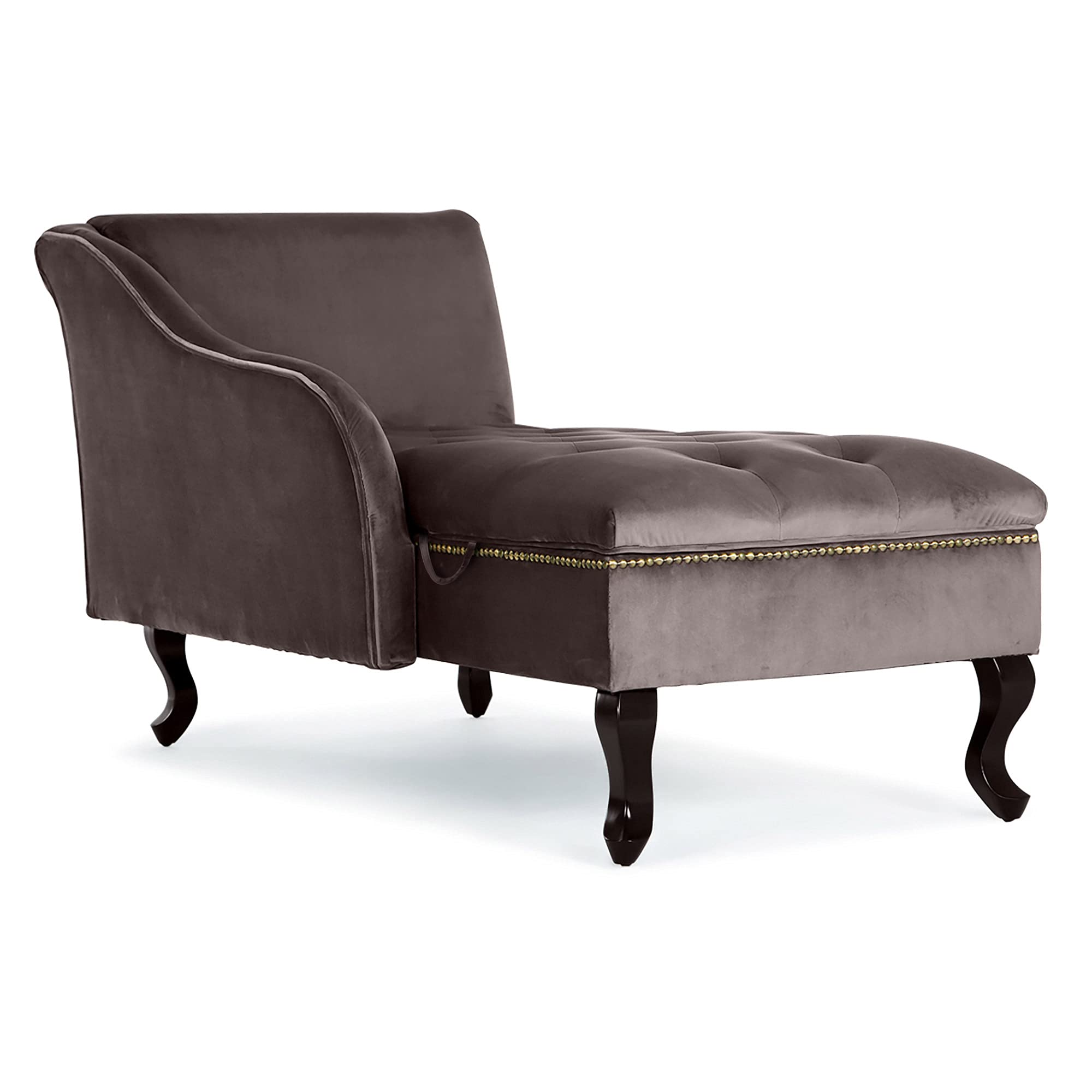 BELLEZE Modern Tufted Velvet Chaise Lounge with Storage - Elegant Victorian Vintage Style Upholstered Couch for Bedroom, Living Room & Home Office - Memphis Brown - Perfect for Small Spaces, Reading Nook & Guest Room Seating