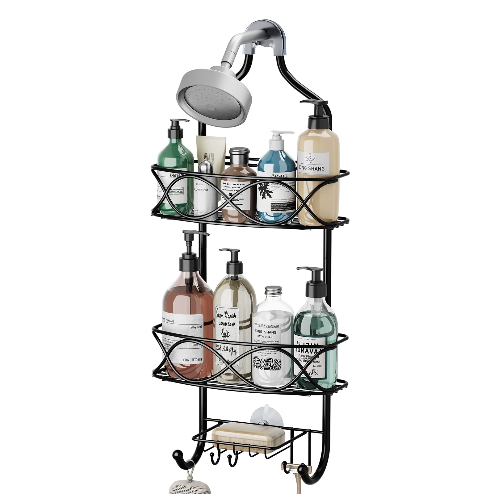Black Rust-Proof Metal Hanging Shower Caddy - Large Bathroom Organizer for Shampoo, Conditioner, Body Wash, Soap, Razors & Sponges | Over Shower Head Storage Solution for Small Bathrooms & Apartments