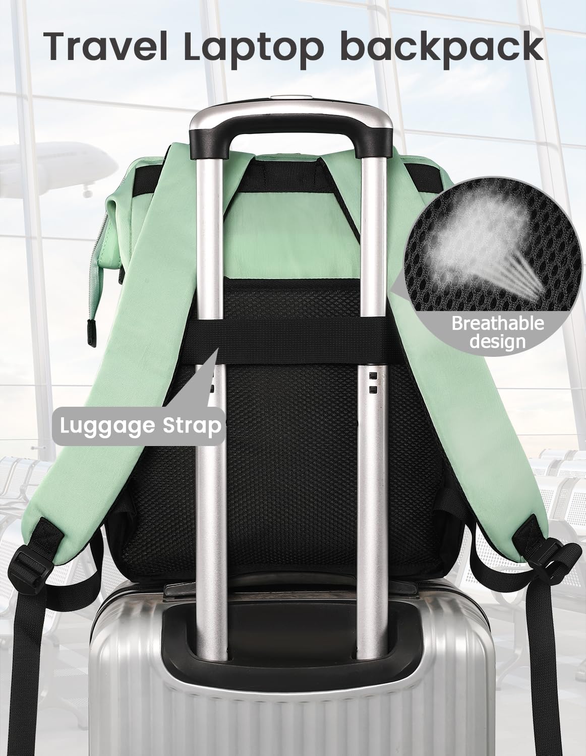 Stylish Women's Laptop Backpack with USB Charging Port - 15.6 Inch Anti-Theft College Backpack for Work & Travel - RFID Protection Shoulder Bag in Green & Black | Perfect for Students, Teachers & Business Professionals | Ideal for Commuting, Campus Use & Business Trips