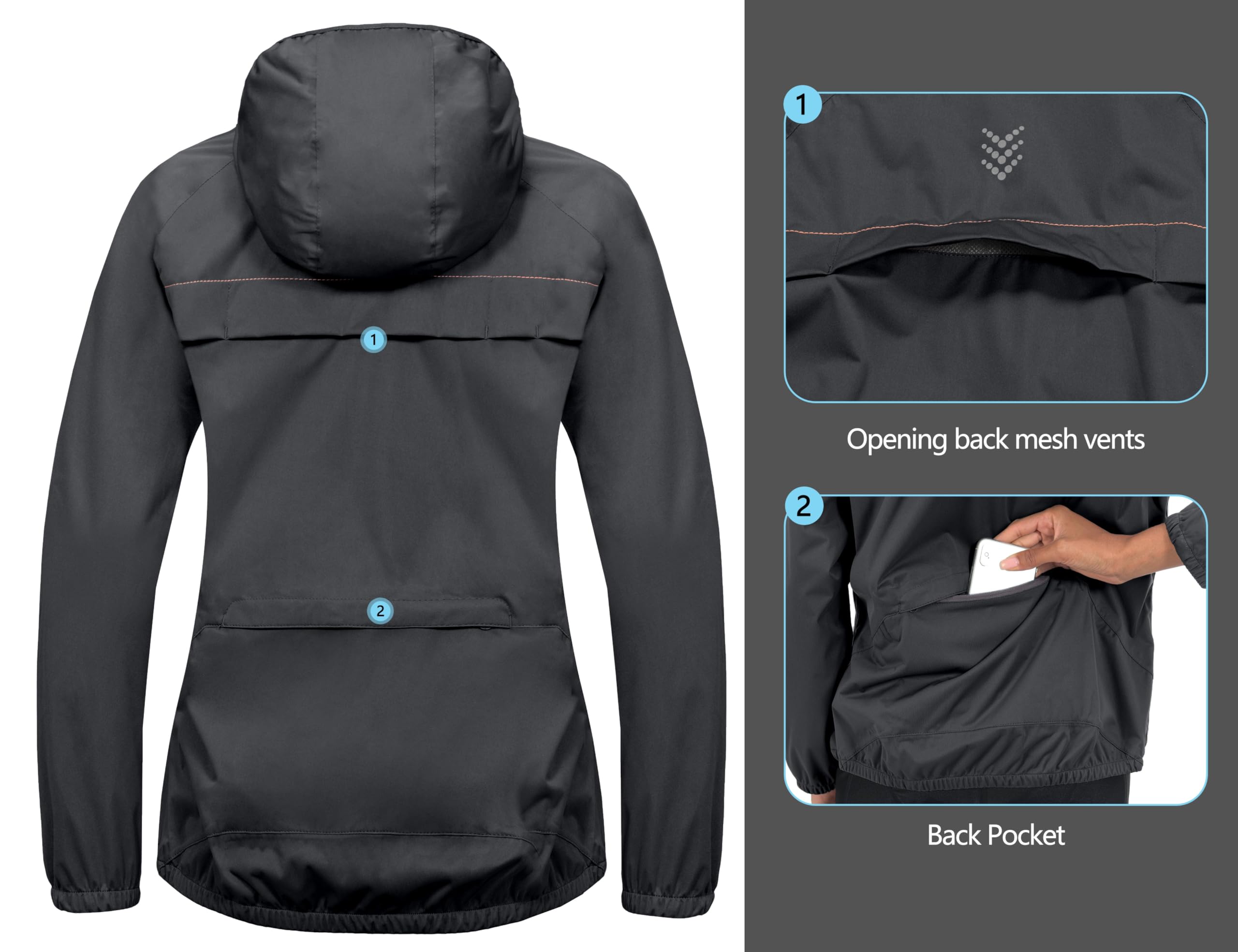 Little Donkey Andy Women's Lightweight Waterproof Cycling Jacket with Hood - Windproof, Stretchable & Packable Raincoat for Outdoor Biking, Hiking & Commuting