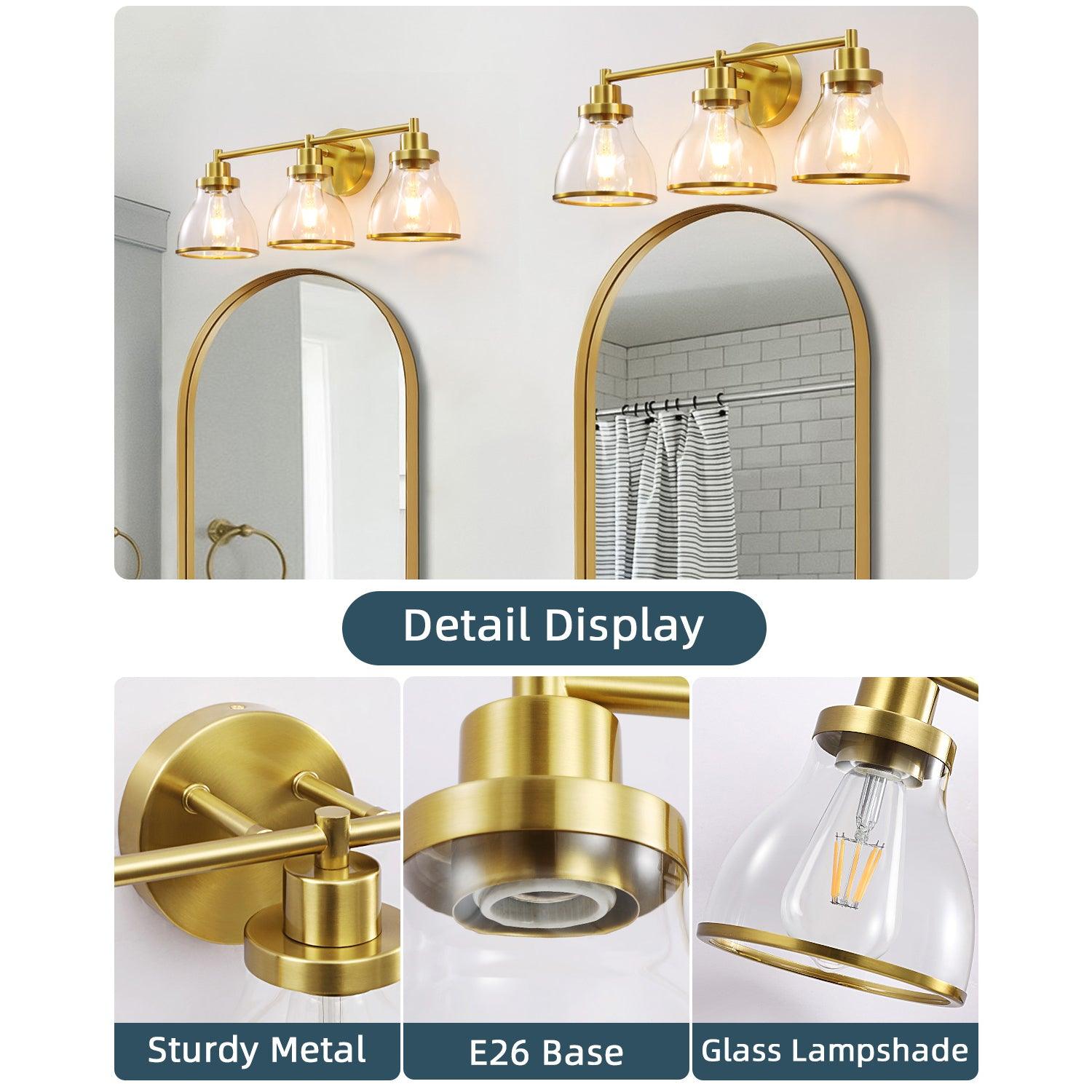 Hermosa Modern 3-Light Bathroom Vanity Light Fixture - Brushed Nickel Finish, Dimmable LED Lighting for Bathroom, Powder Room & Dressing Area
