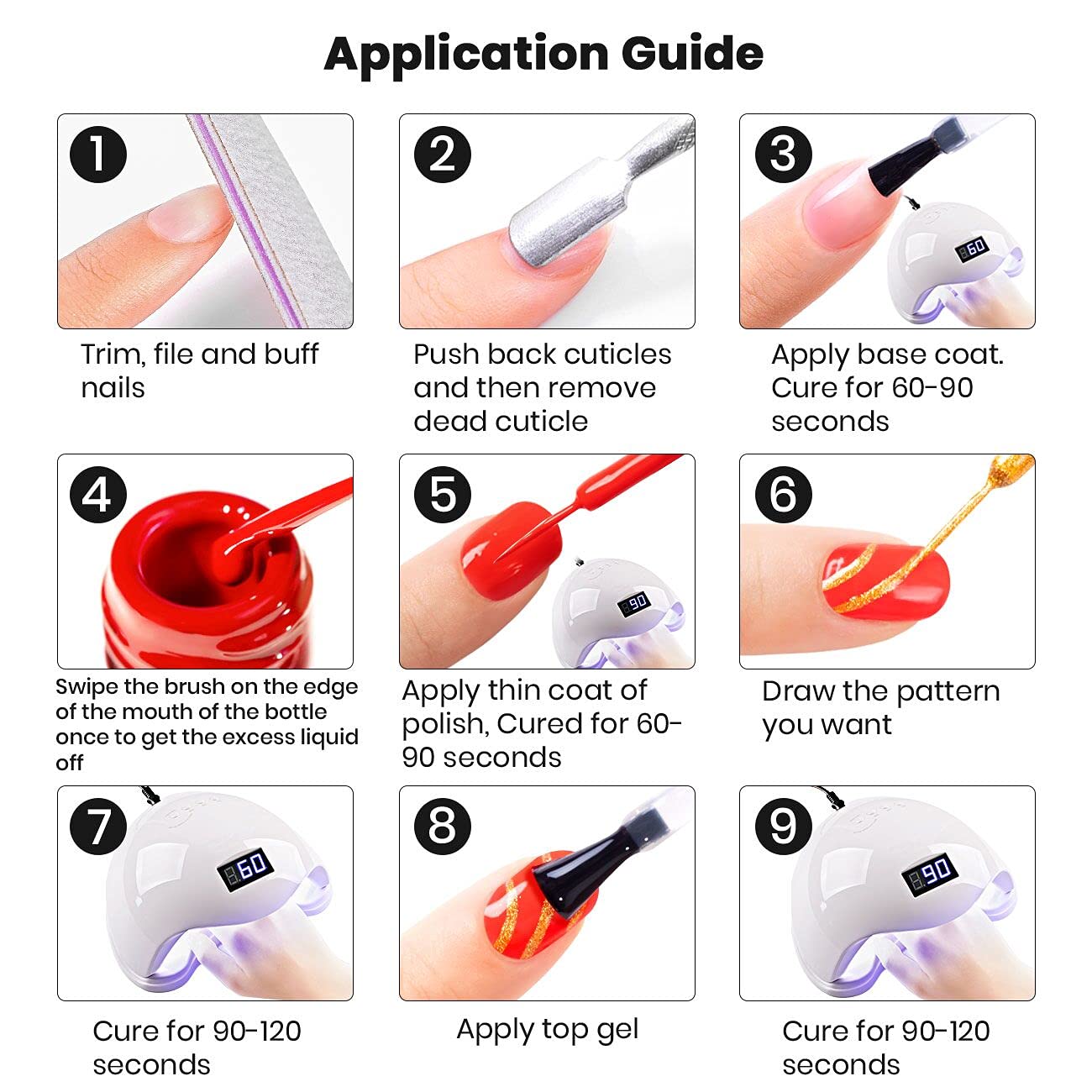 RARJSM 6-Piece Gel Nail Polish Set - Black, White, Red, Blue, Green & Yellow UV/LED Curing Nail Art Pens for DIY Geometric 3D Designs | Perfect for Salon Professionals & Home Manicures