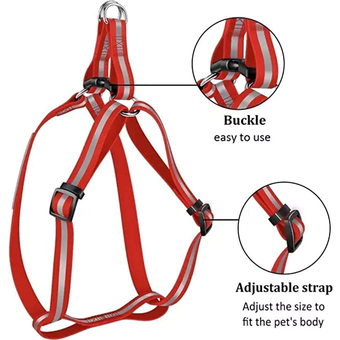 **Woofy 15mm Reflective Pet Collar & Harness Set - Adjustable Soft Nylon Dog Collar, Harness & Leash for Small Dogs & Puppies (Red) - Perfect for Night Walks & Outdoor Adventures**