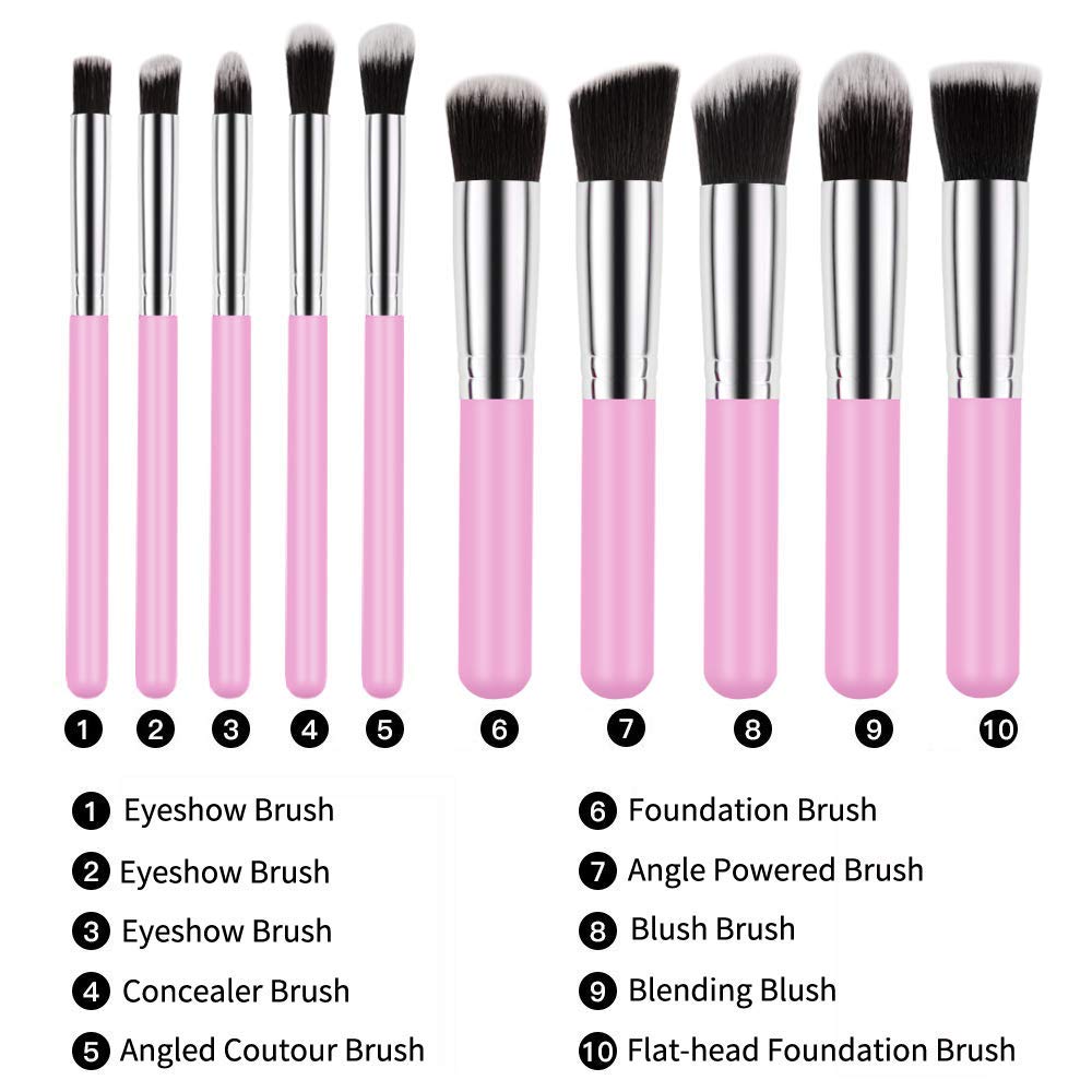 Lukzer 10-Piece Soft Makeup Brush Set with 1 Free Blending Sponge - Professional Pink Cosmetic Brushes for Foundation, Eyeshadow & Contouring - Perfect Travel Makeup Kit for On-The-Go Beauty