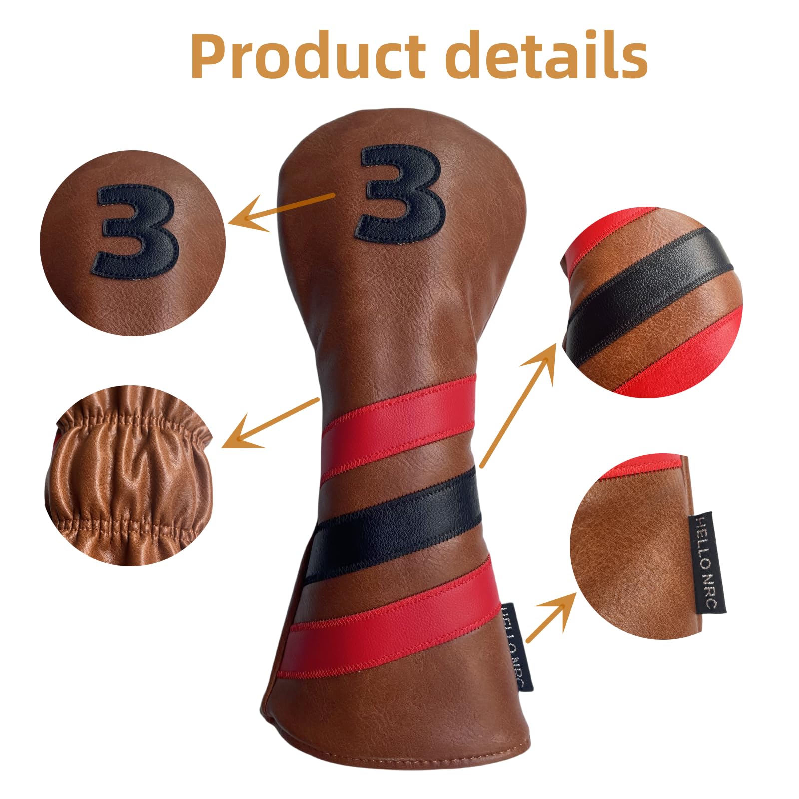 Premium PU Leather Golf Club Headcovers Set (1pc/3pcs) - Driver, Hybrid & Fairway Wood Head Covers for Men - Durable Brown Golf Accessories for Course Protection & Style Enhancement