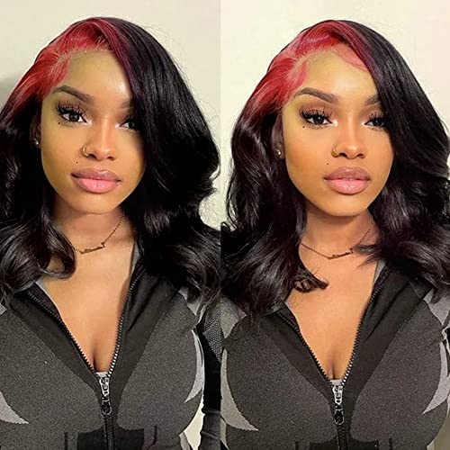 Nadula 99J Root Stunk Stripe Colored Wigs - 10A Brazilian Virgin Human Hair 13x4 Lace Front Wig for Women | Straight HD Frontal Wig with Pre-Plucked Baby Hair, 150% Density, 14 Inch | Perfect for Cosplay, Daily Wear & Special Occasions