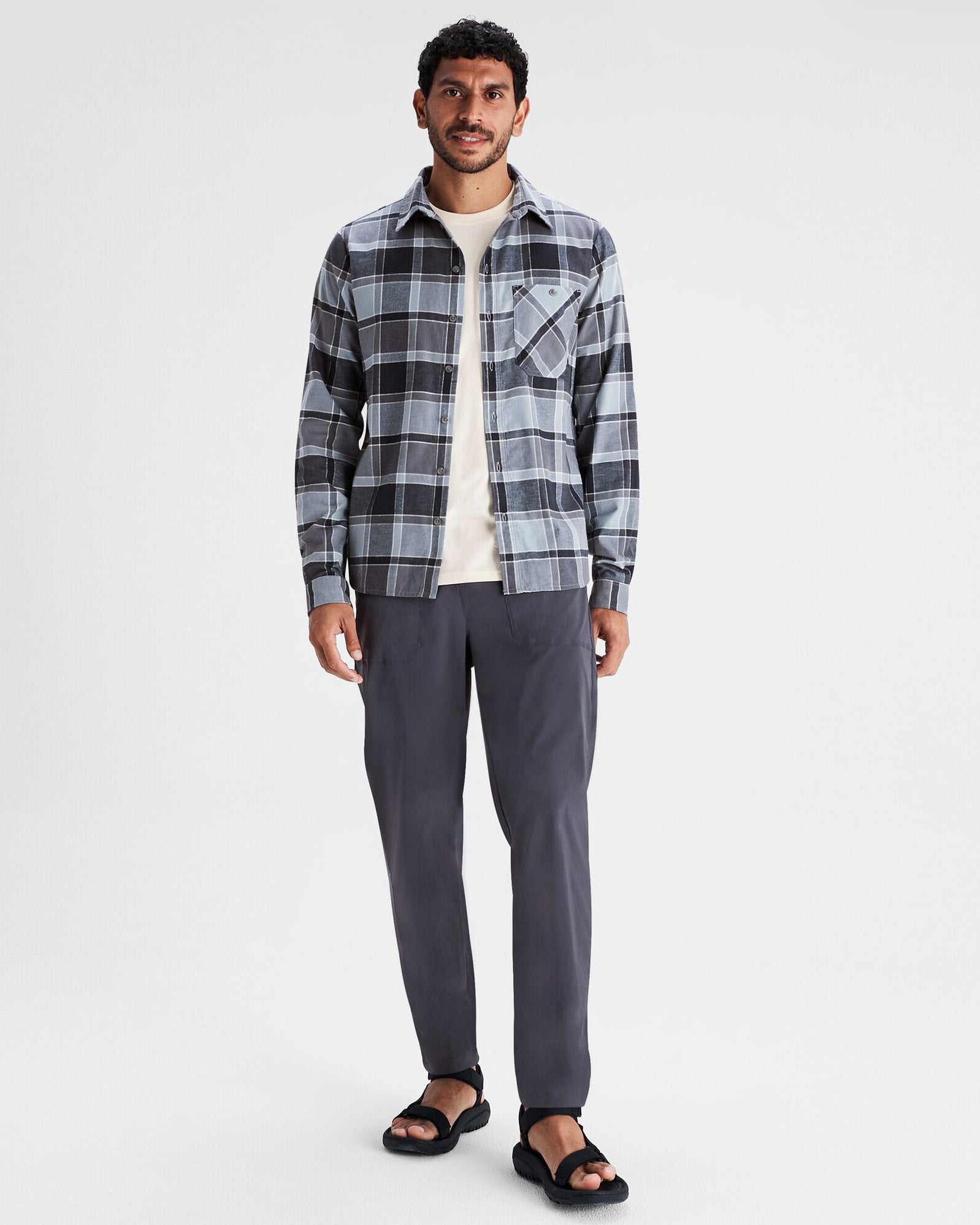 Men's Fyfe Flannel Shirt - Mid Navy Plaid Checkered Long Sleeve Button Down Shirt for Casual Wear & Outdoor Activities