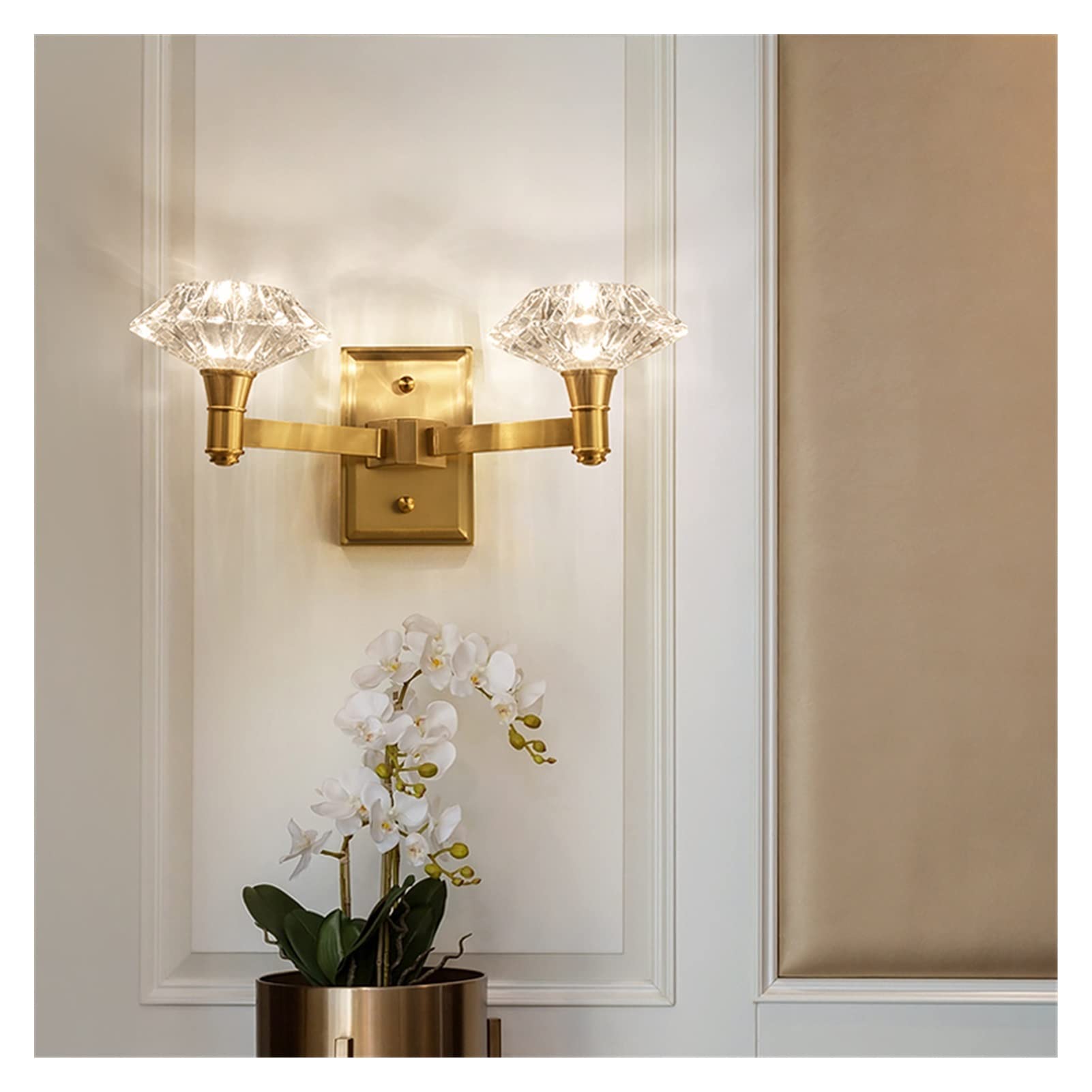 AAXYZX Modern Full Copper LED Wall Lamp - Brick Stone Design for Living Room, Corridor, Stairwell & Background Wall Decoration | Energy-Efficient Indoor Lighting for Home & Office