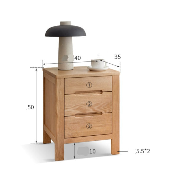 Solid Oak Wood Nightstand with 3 Drawers - Bedside Table for Bedroom, Living Room, or Office Storage