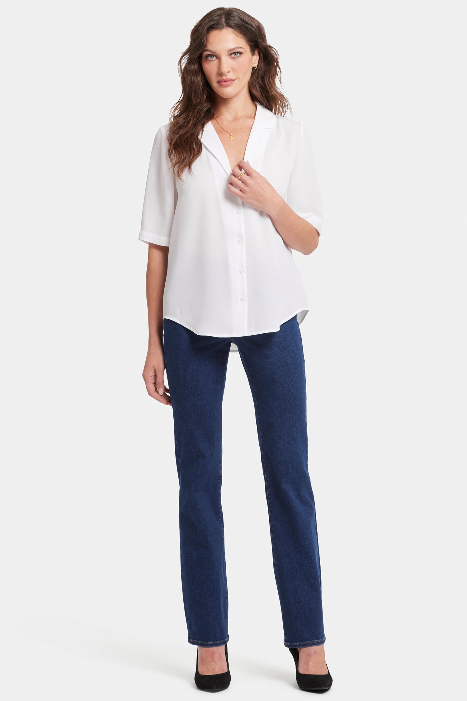 Gabrielle Women's Short Sleeve Blouse in Optic White - Perfect for Office Wear & Casual Outfits