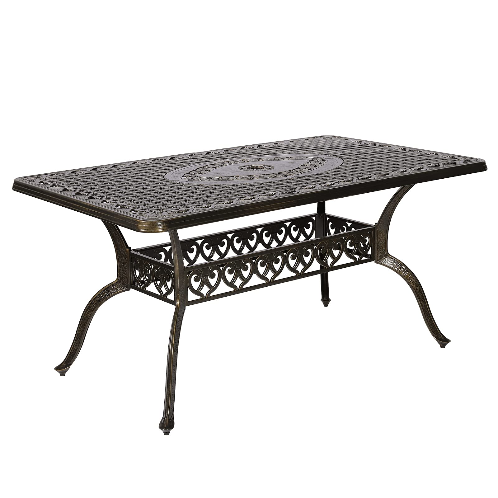 MEETWARM 60-Inch Outdoor Rectangular Dining Table - All-Weather Cast Aluminum Patio Furniture with 2-Inch Umbrella Hole in Dark Bronze - Perfect for Backyard BBQs, Poolside Gatherings & Garden Dining
