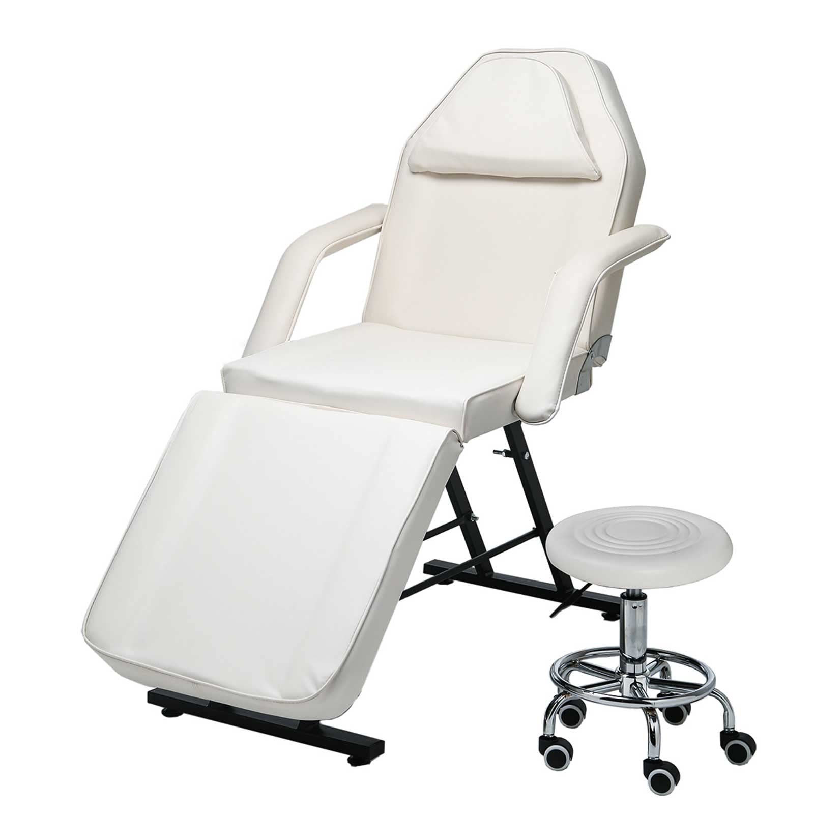 Adjustable 3-Section Spa Massage Bed with Stool - 73 Inch Folding Beauty Salon Table for Facials, Lashes & Body Treatments (White) - Perfect for Professional Spas, Salons & Home Use