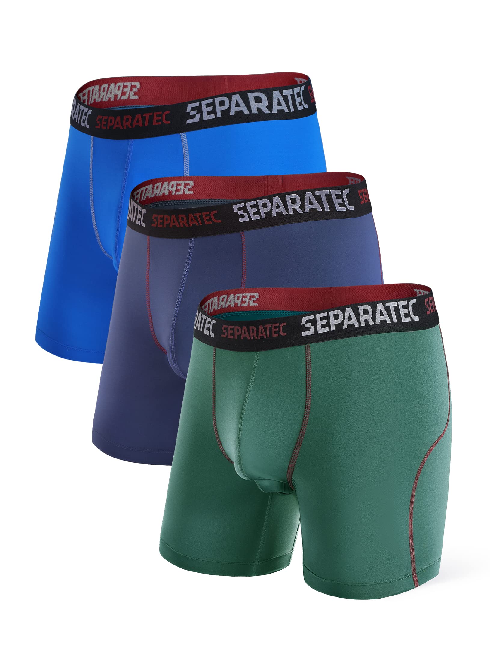 Separatec Men's Dual Pouch Boxer Briefs - 3 Pack Quick Dry Moisture Wicking Sports Underwear - Breathable Soft Polyamide Fabric for Gym, Running & Everyday Comfort