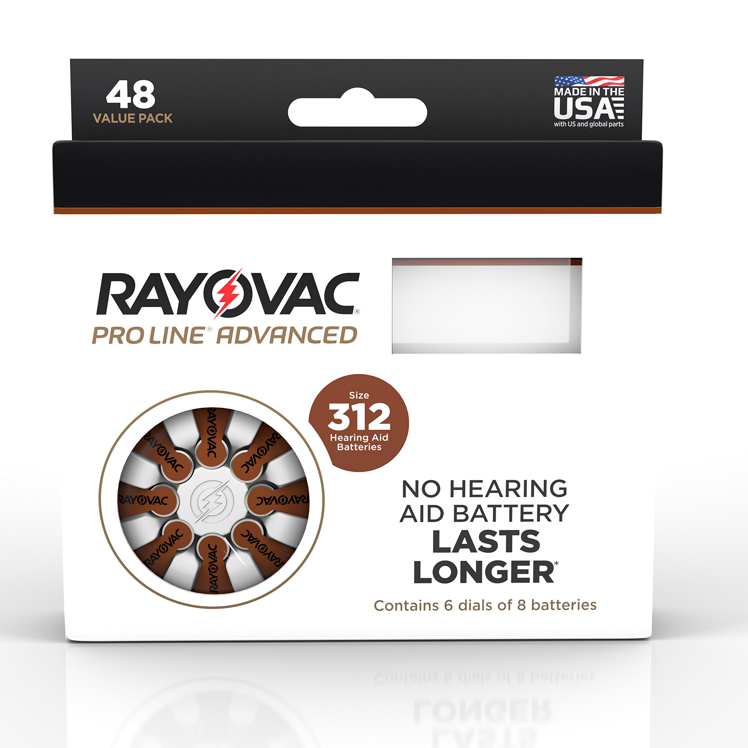 Rayovac Proline Size 312 Hearing Aid Batteries - 48 Pack Long-Lasting Zinc-Air Power | Perfect for Hearing Aids, Cochlear Implants & Assistive Listening Devices