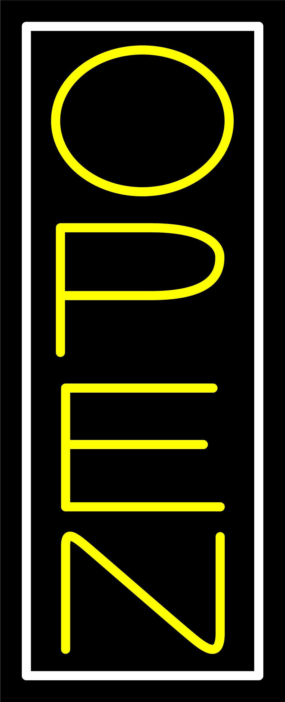 24x10 Inch Yellow Open with White Border Vertical LED Neon Sign - Black Square Cut Acrylic Backing with Dimmer - Bright Premium Indoor Neon Light for Storefront, Bar, Cafe, Wedding & Home Decor