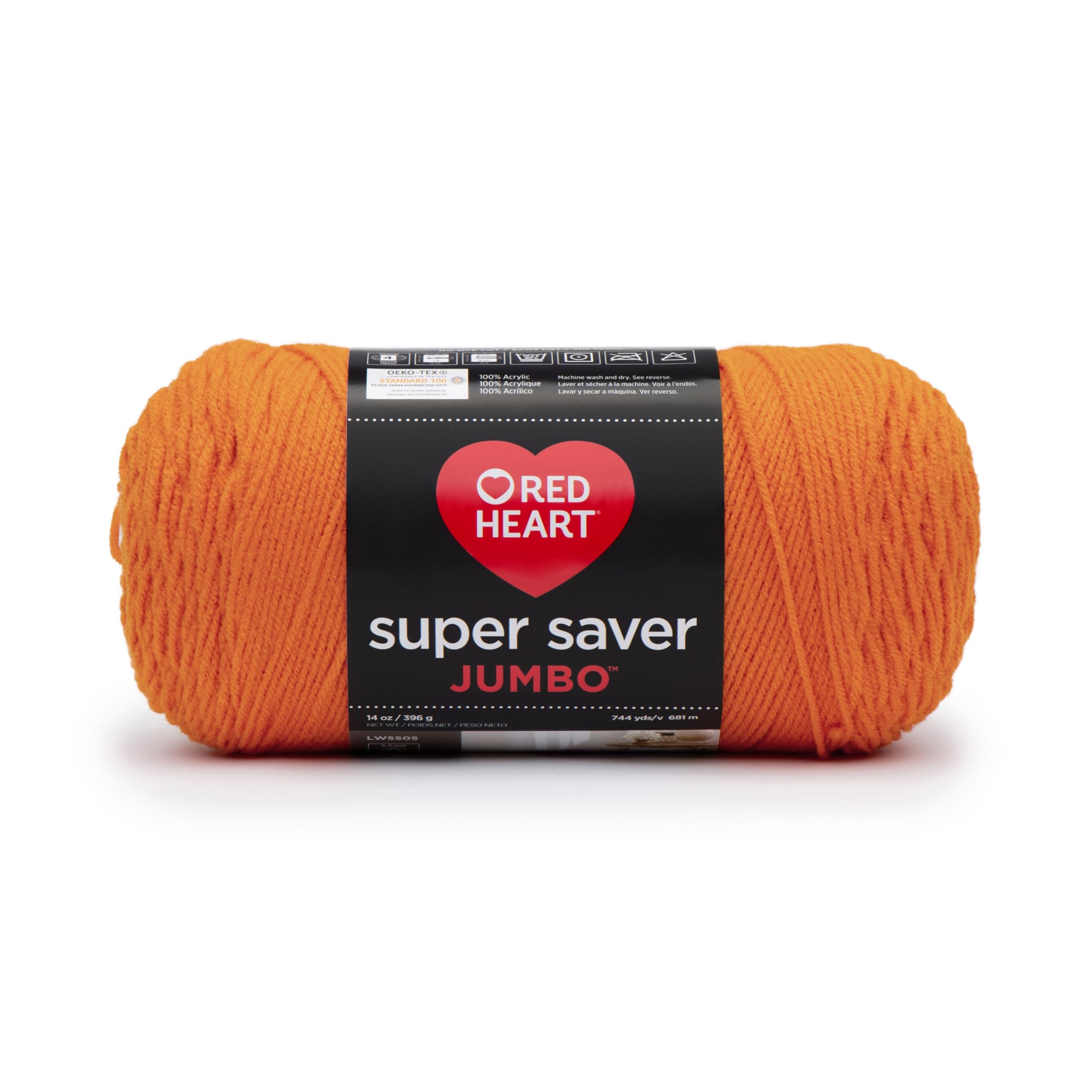Red Heart Super Saver Jumbo Yarn - 7oz/198g Pumpkin Orange Acrylic Knitting & Crochet Yarn - Perfect for Fall Scarves, Blankets and DIY Crafts