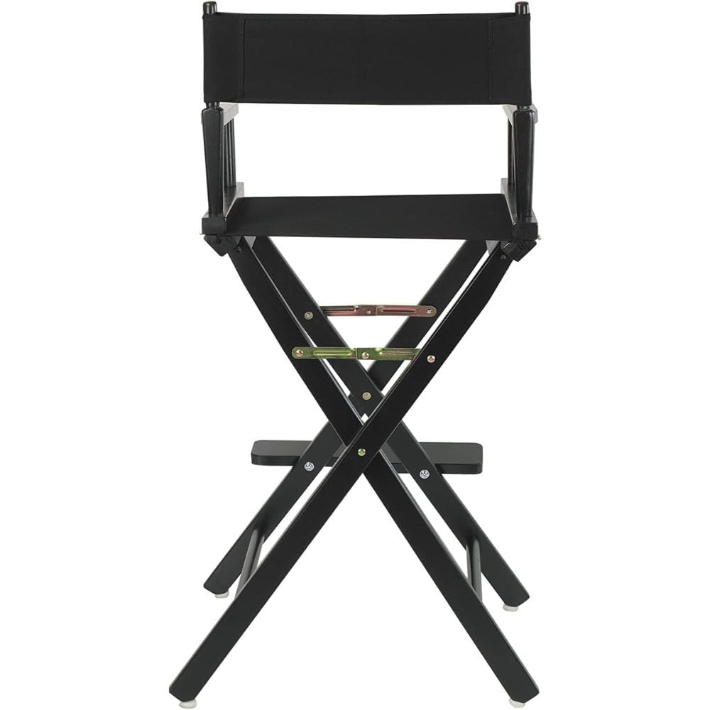 30-Inch Foldable Director’s Chair - Solid Wood Bar Height Stool with Black Canvas Seat - Portable Tall Chair for Home, Kitchen, Counter, Patio & Events - Sturdy Black Frame - Perfect for Outdoor Dining, Camping & Picnics