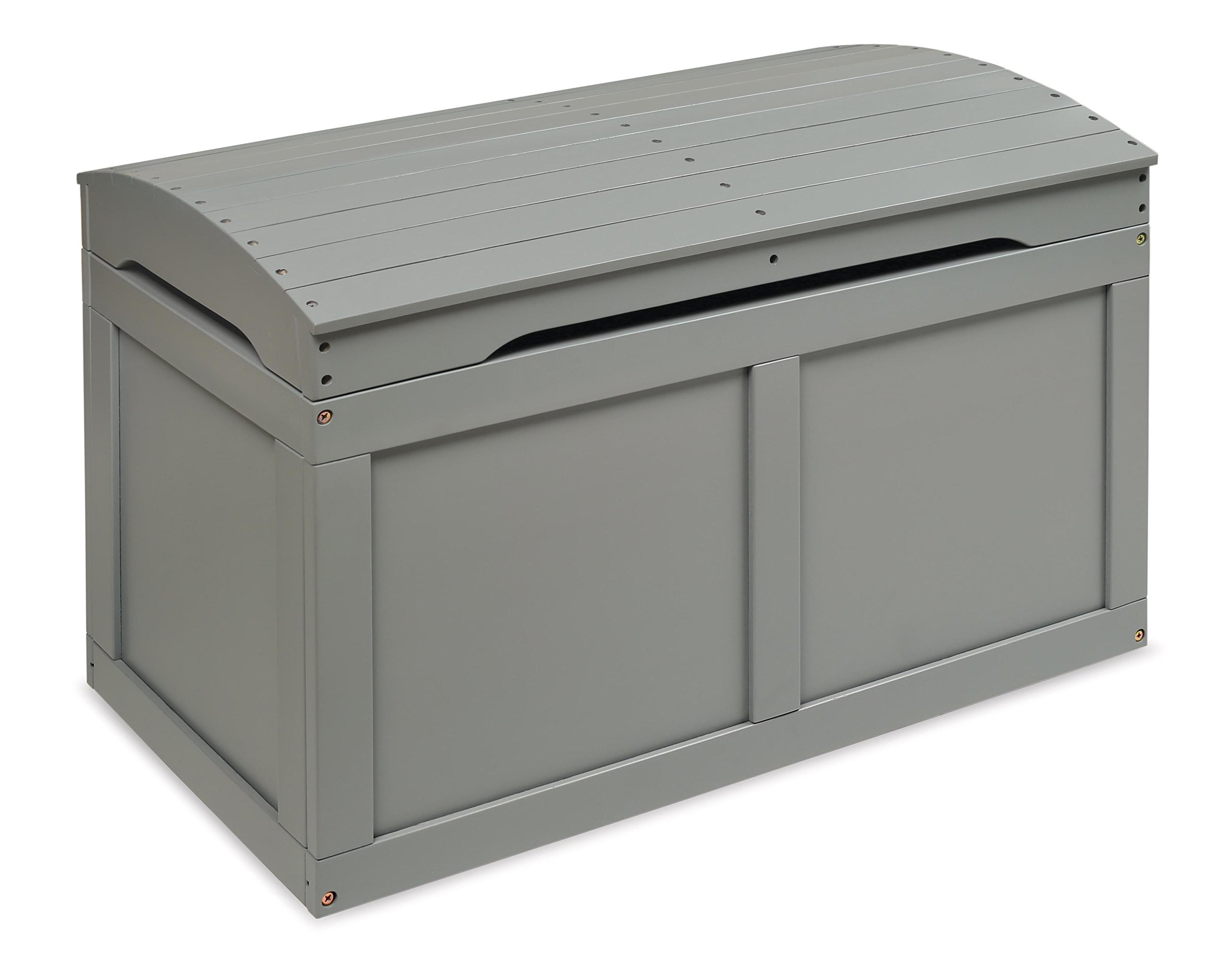Badger Basket Kids Hardwood Toy Storage Chest with Safety Hinge - Gray Barrel Top Toy Box for Nursery, Playroom & Bedroom Organization